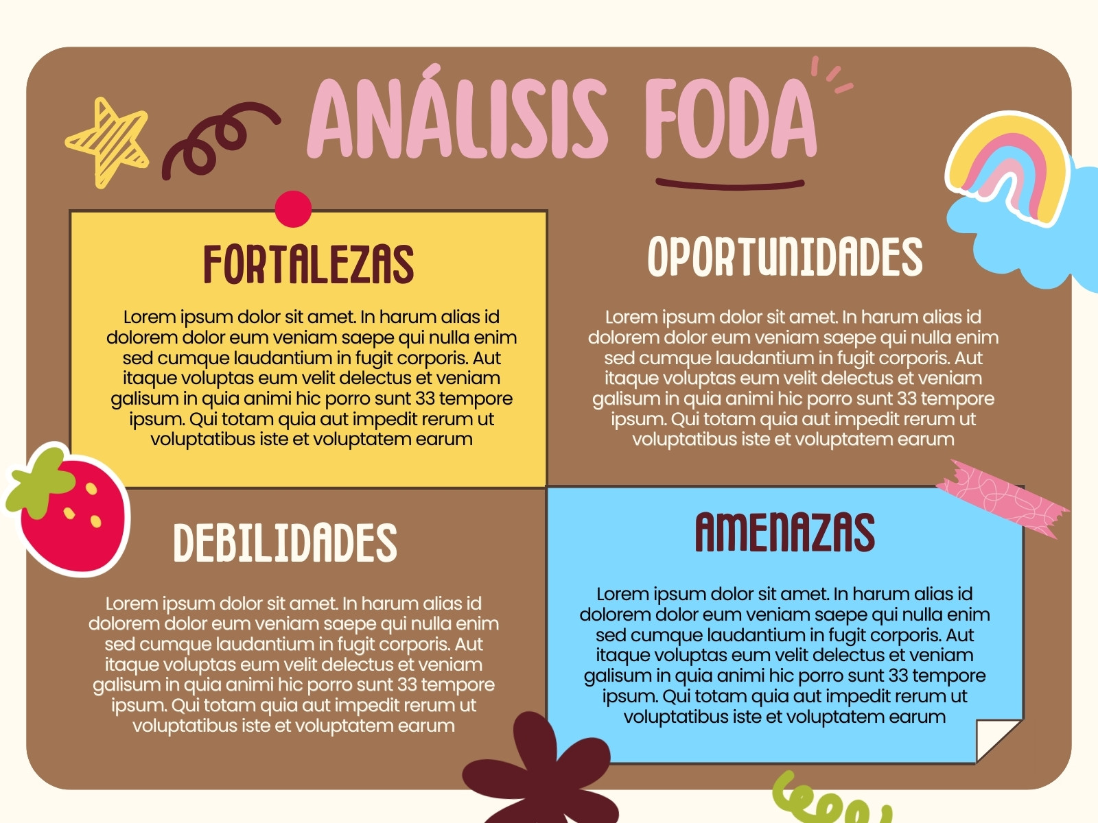 Gráfica Análisis FODA Ilustrado Colorido Rosa Marrón