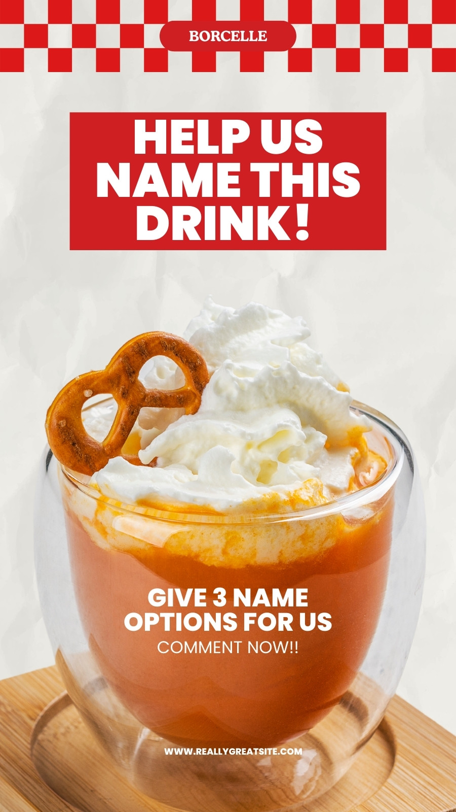 Red and White Modern Playful Help Us Name This Drink! Mobile Video