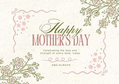 Elegant Floral Illustrated Mother's Day Card Canva template, pink and green