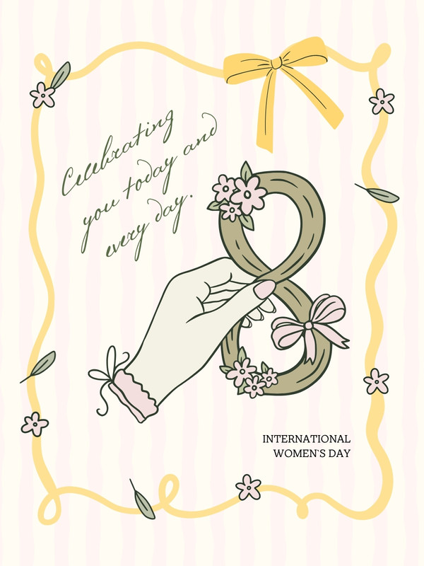 Whimsical Illustrated International Women's Day Instagram Post Canva template, yellow and pink
