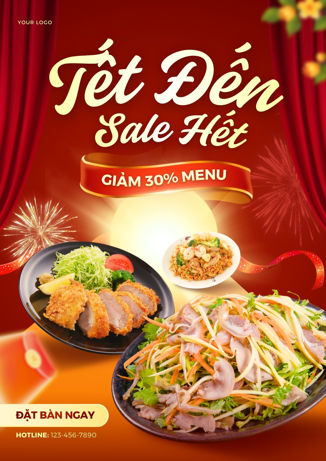 Tờ rơi ưu đãi ẩm thực Tết đỏ vàng Tờ rơi ưu đãi ẩm thực Tết đỏ vàng