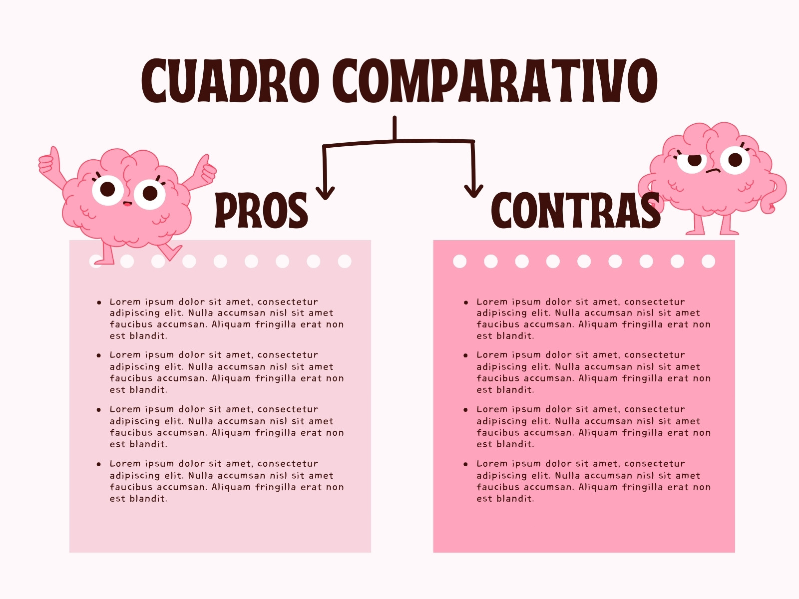 Gráfica Esquema Cuadro Comparativo Pros Contras Ilustrado Rosa