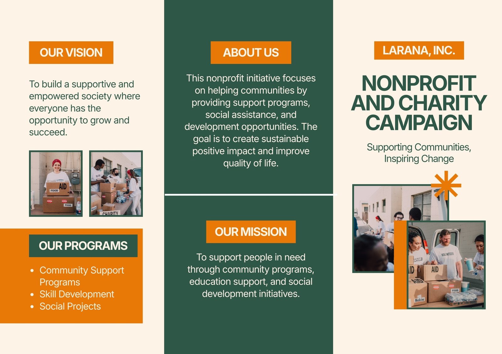 Green and Orange Clean Nonprofit & Charity Trifold Brochure