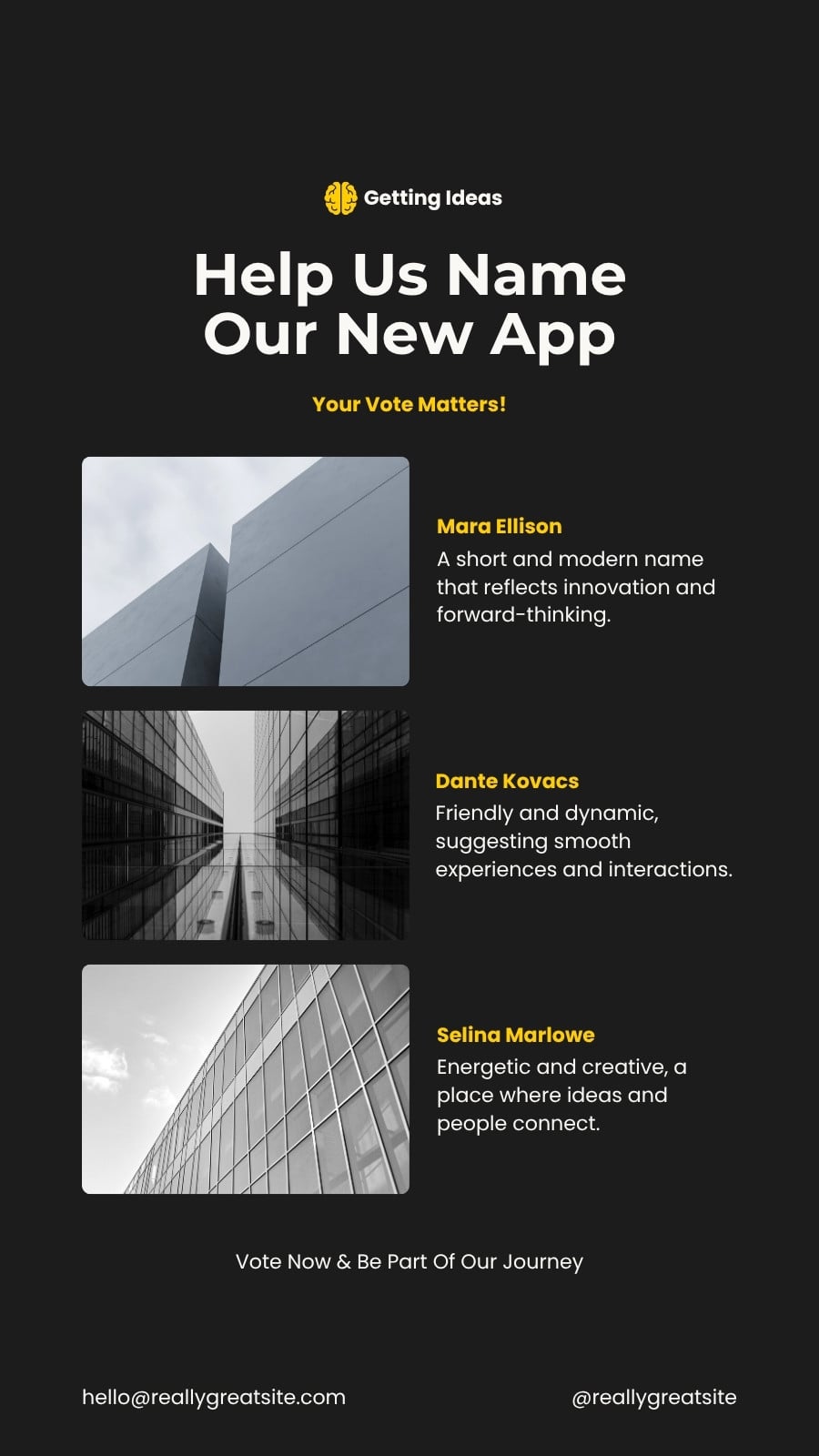 Black and Yellow Modern Minimalist Help Us Name Our New App Instagram Story