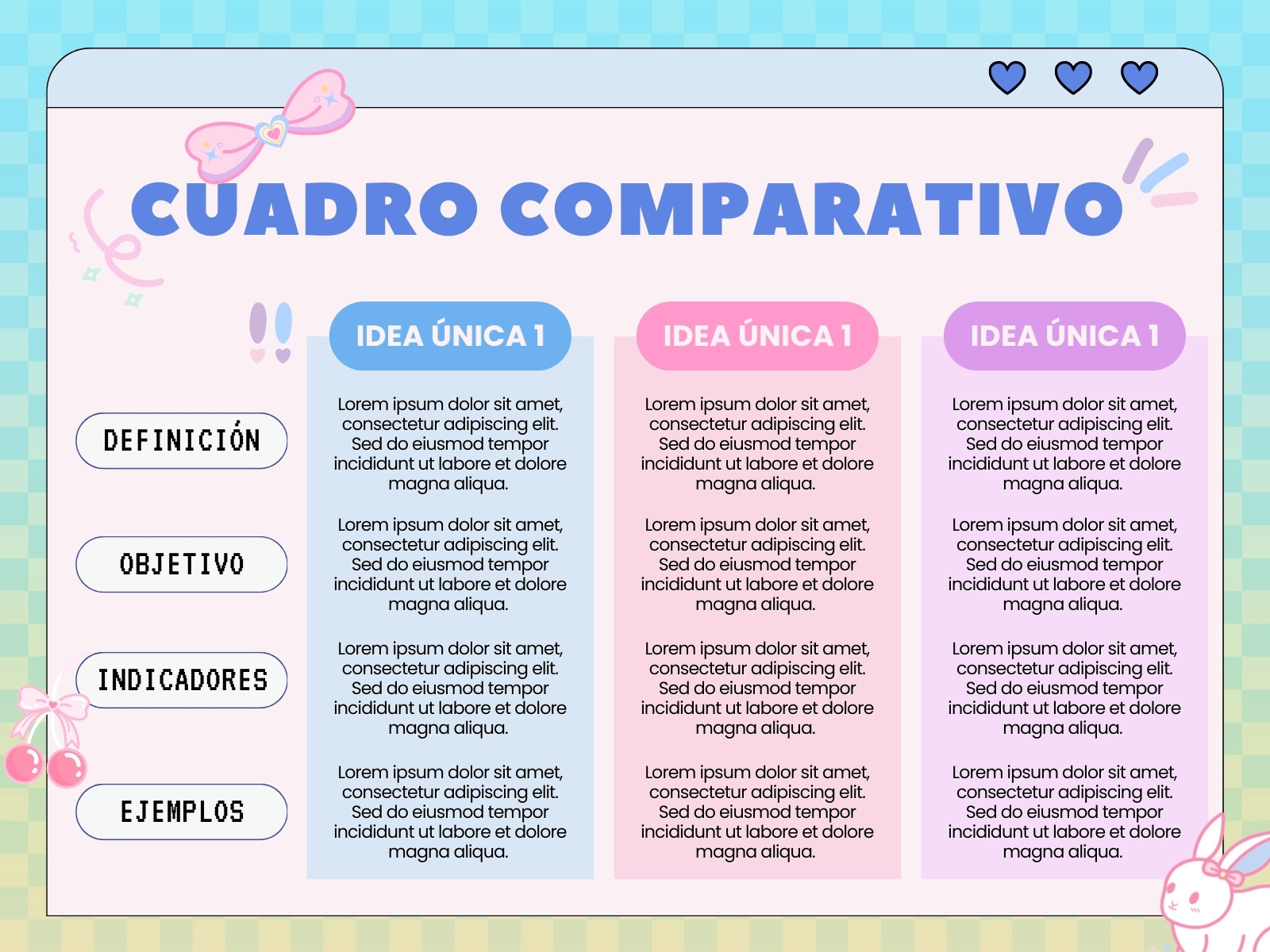 Gráfica Cuadro Comparativo Ilustrado Moderno Juguetón Rosa Azul Amarillo