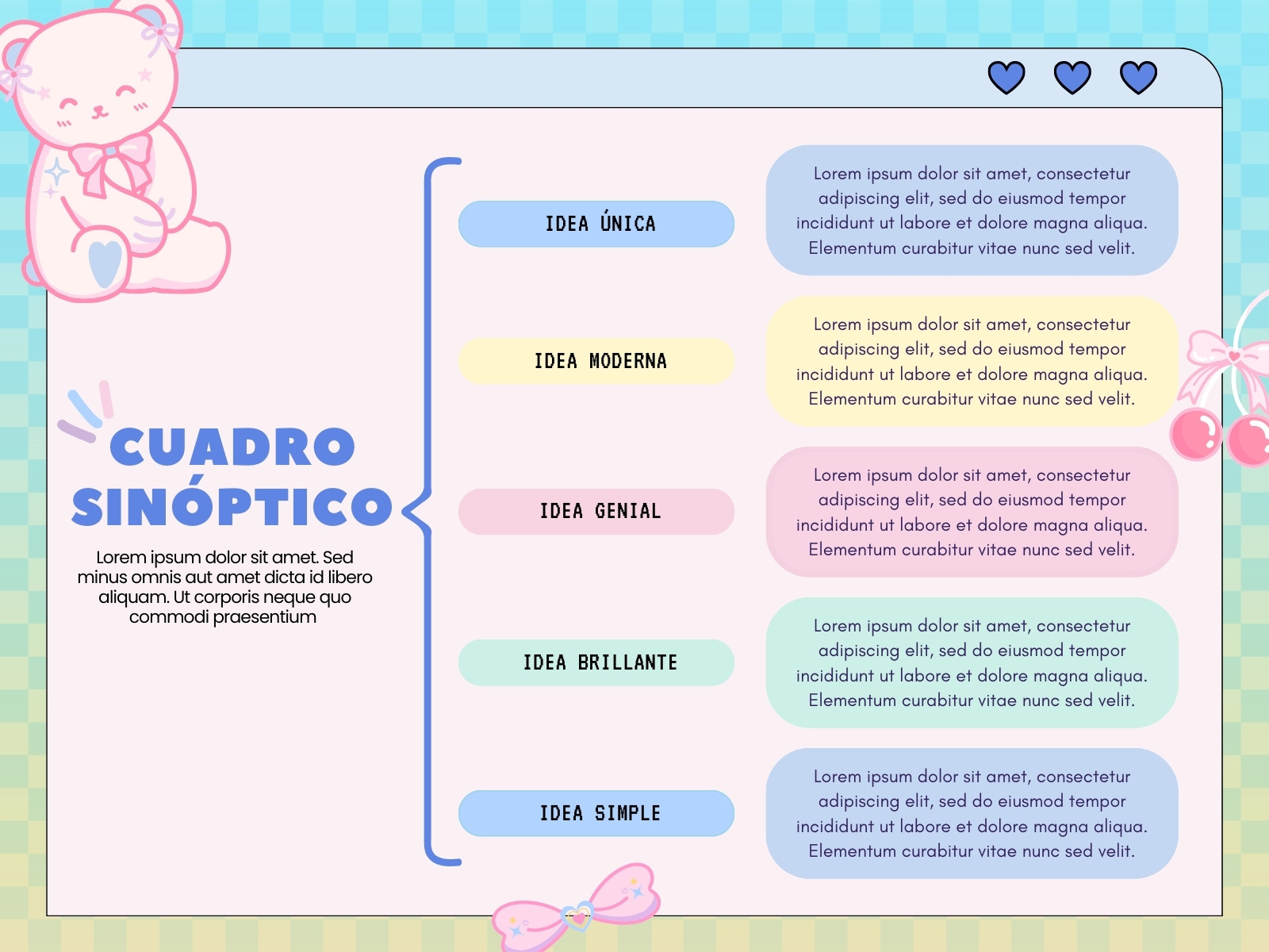 Gráfica Cuadro Sinóptico Ilustrado Moderno Juguetón Rosa Azul Amarillo