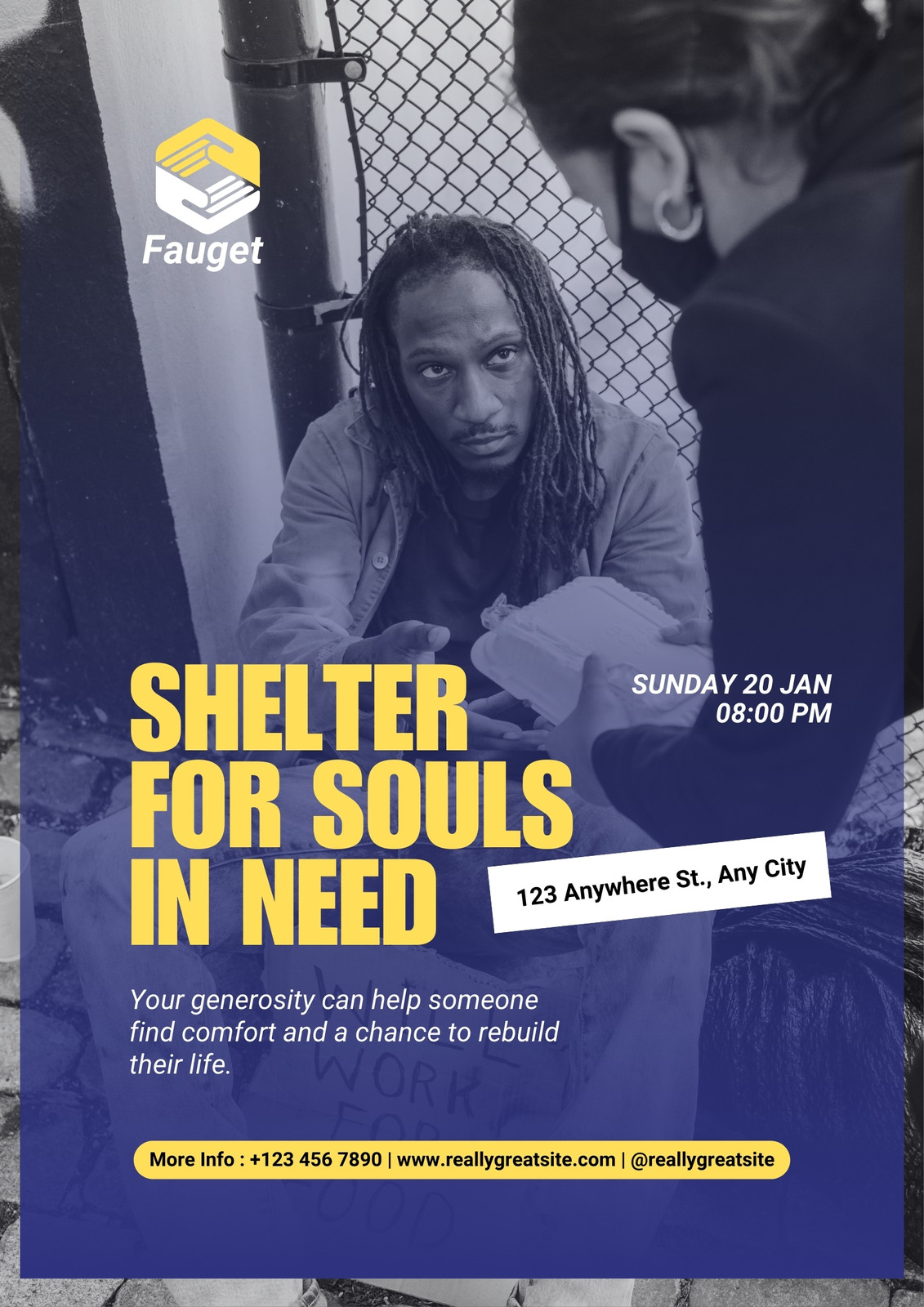Yellow and Blue Bold Homeless Charity Poster