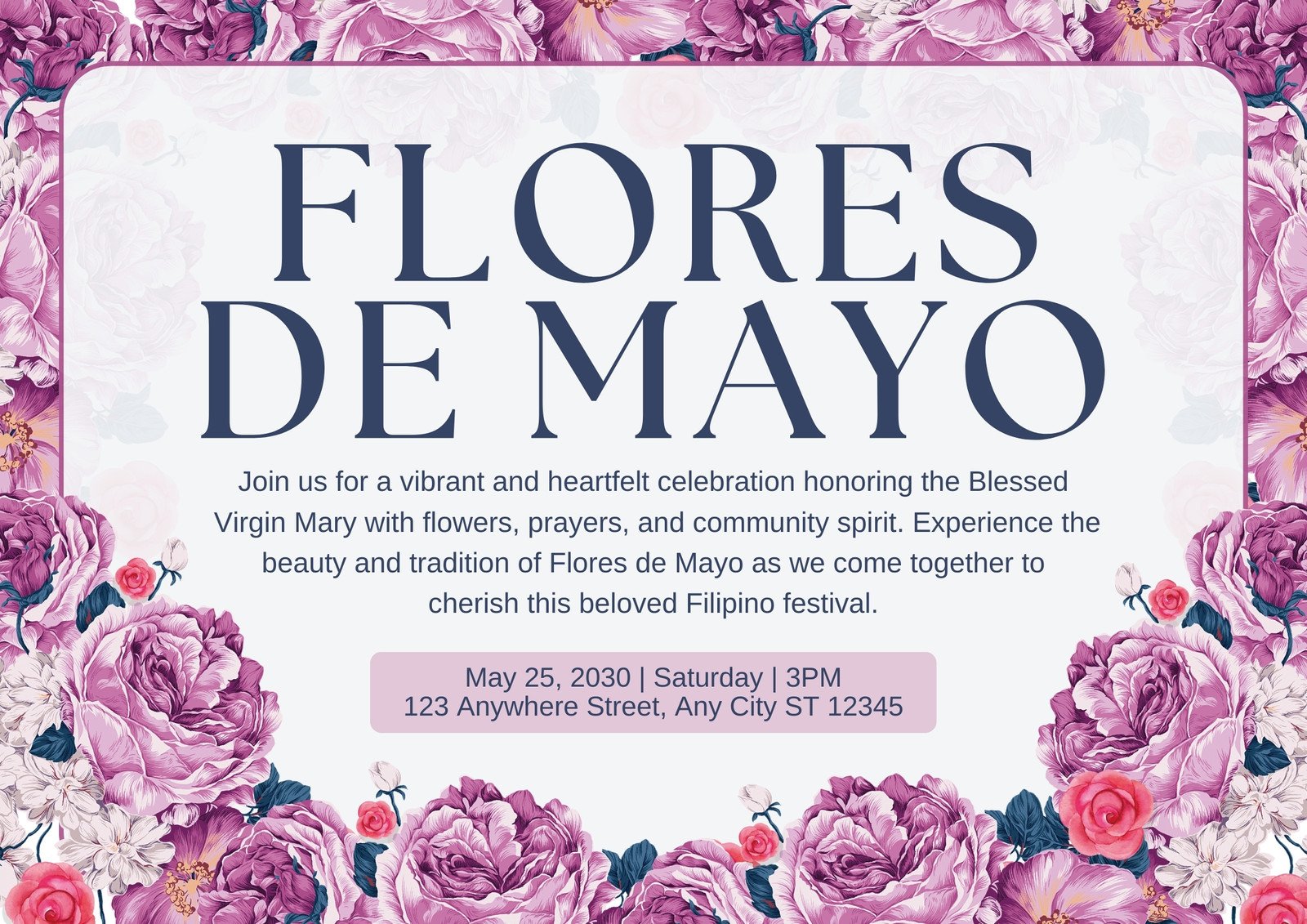 Purple and Blue Floral Illustrative Flores De Mayo Event Poster