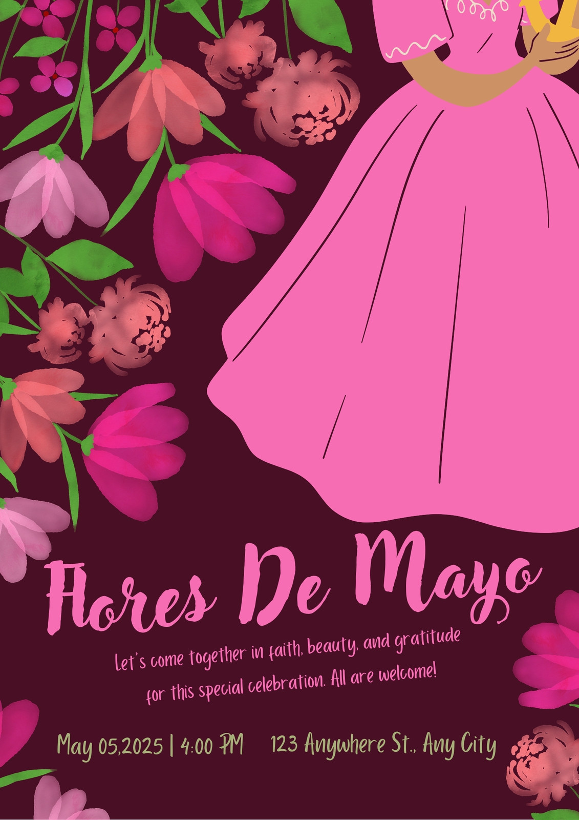 Pink Floral Watercolor Flores de Mayo Philippines Festival Poster