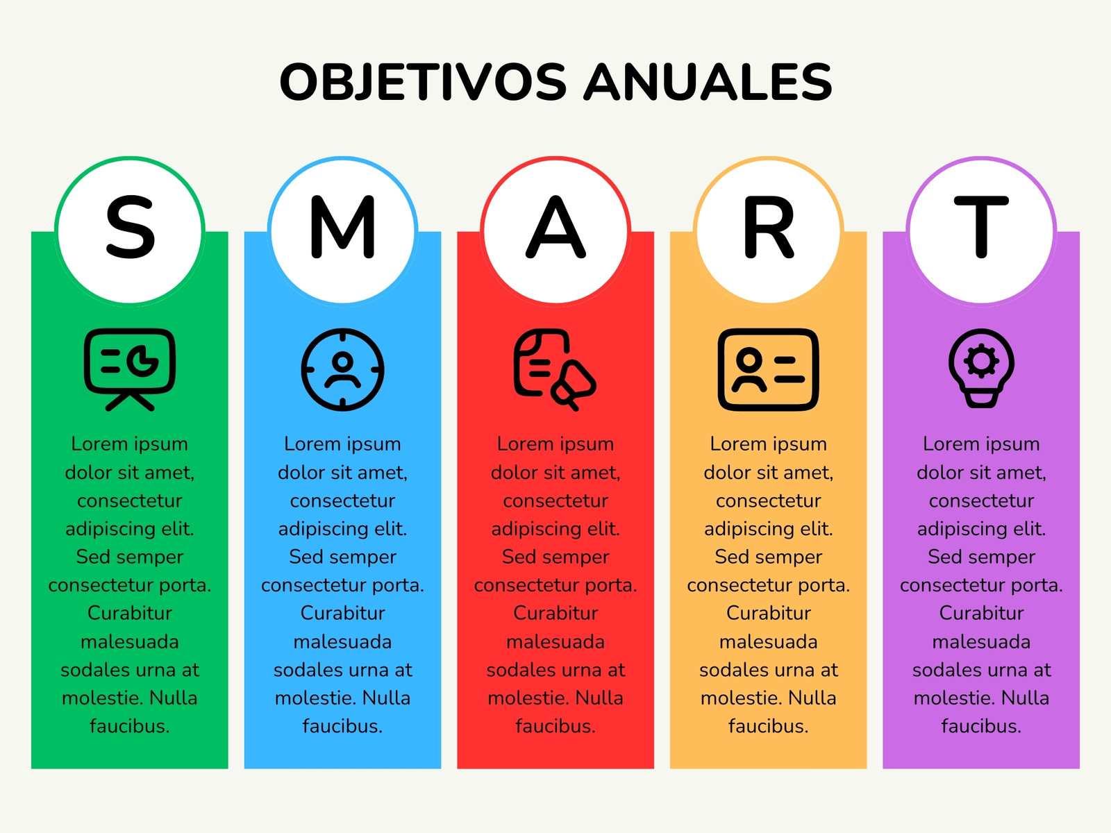 Gráfico Tabla Objetivos SMART Empresa Marketing Iconos Profesional Corporativo Colorido