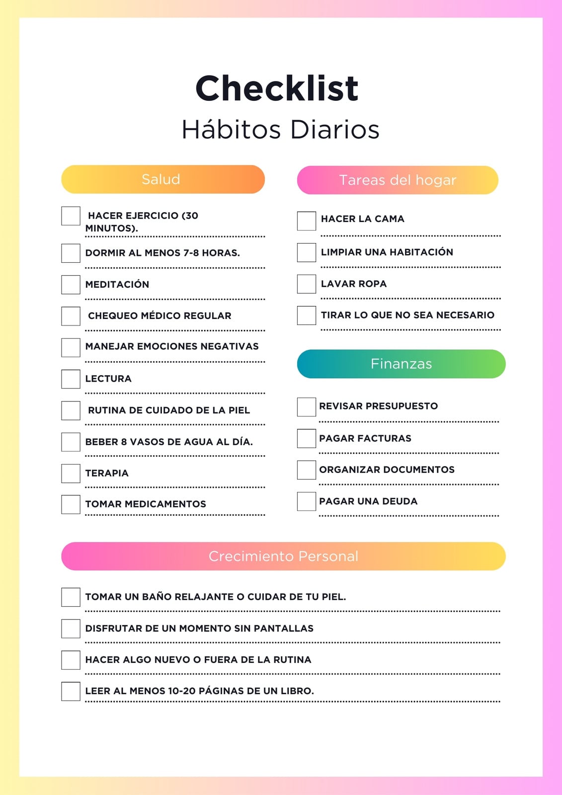 Checklist lista de tareas diarias moderno gradient multicolor Checklist lista de tareas diarias moderno gradient multicolor