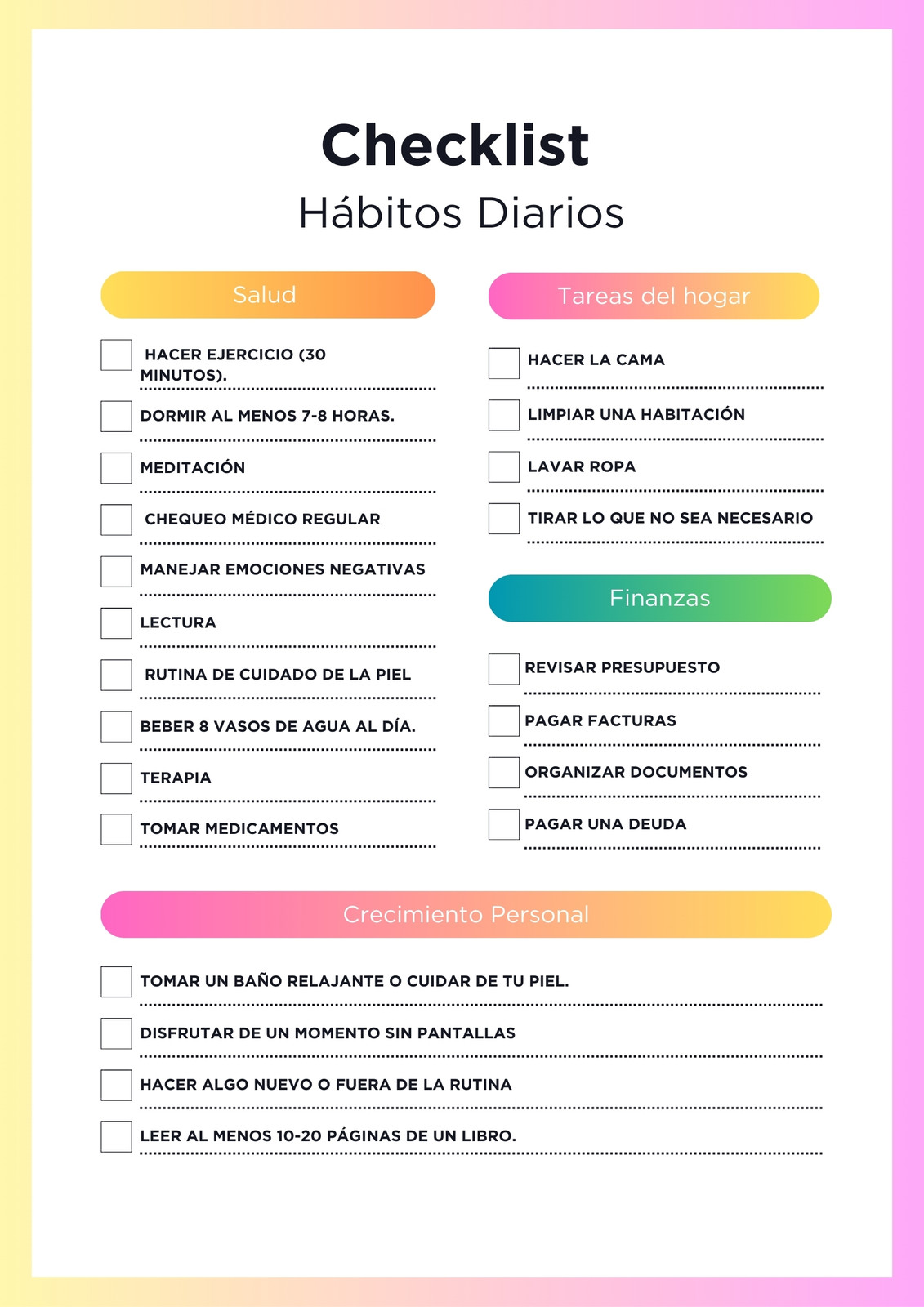 Checklist lista de tareas diarias moderno gradient multicolor Checklist lista de tareas diarias moderno gradient multicolor