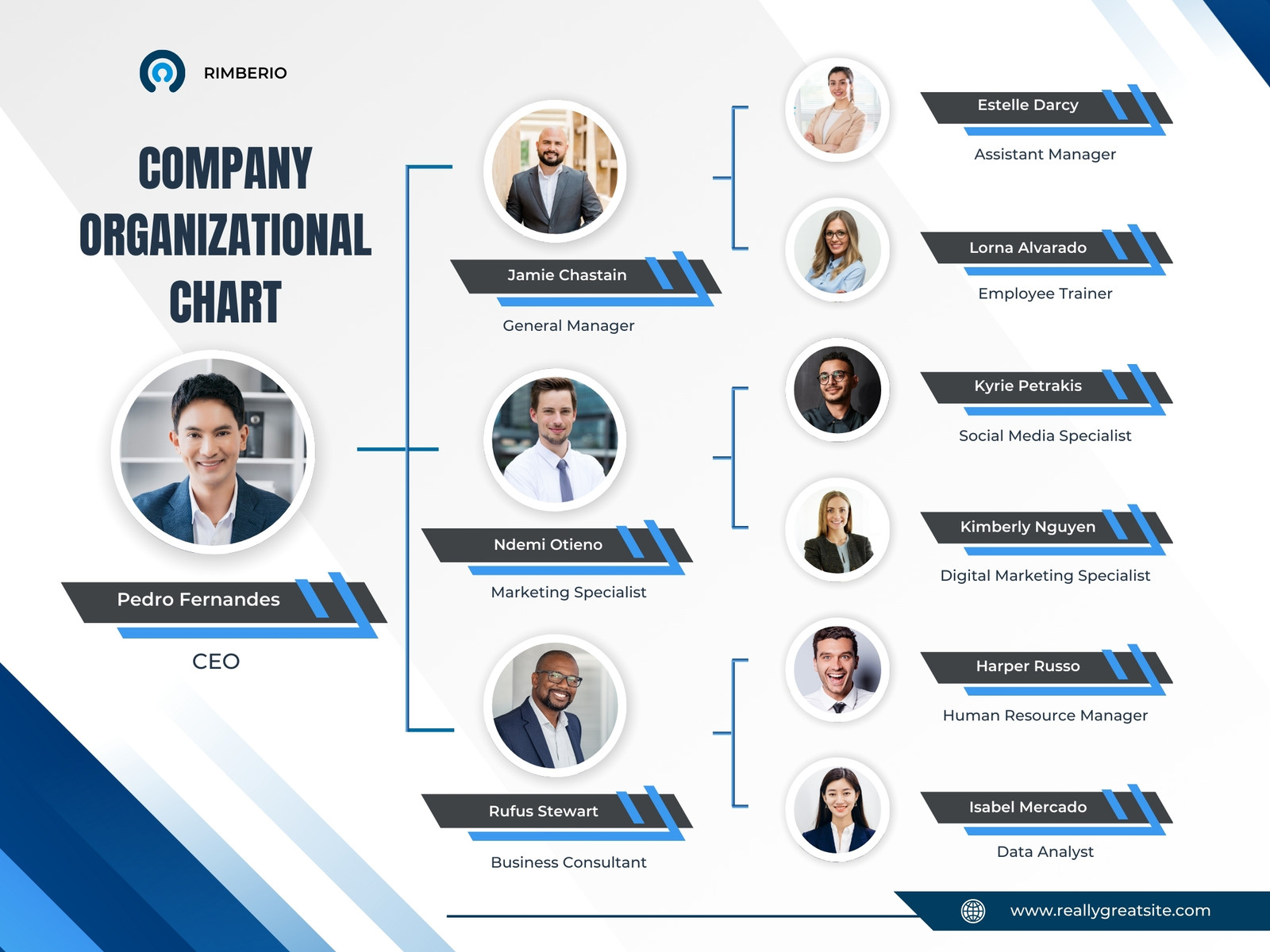 Blue and White Modern Company Organizational Chart Graph