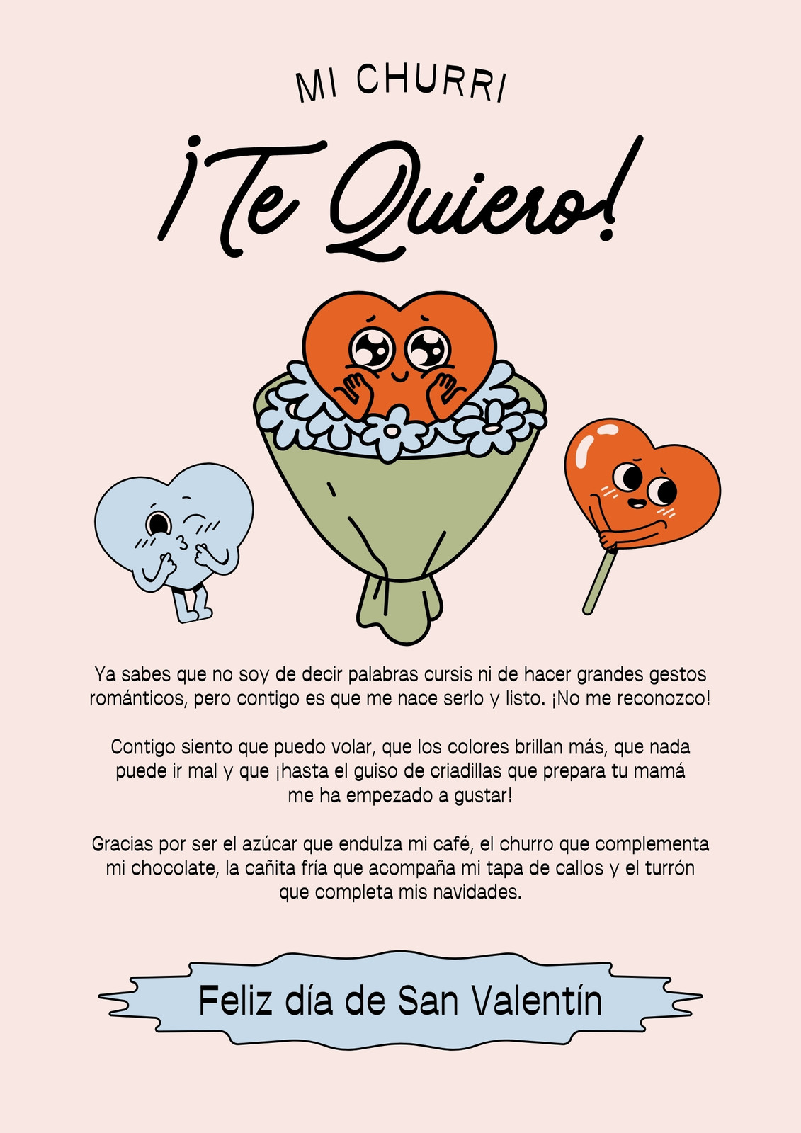 Carta en Azul claro y Rojo de estilo Divertido con ilustración sobre San Valentín