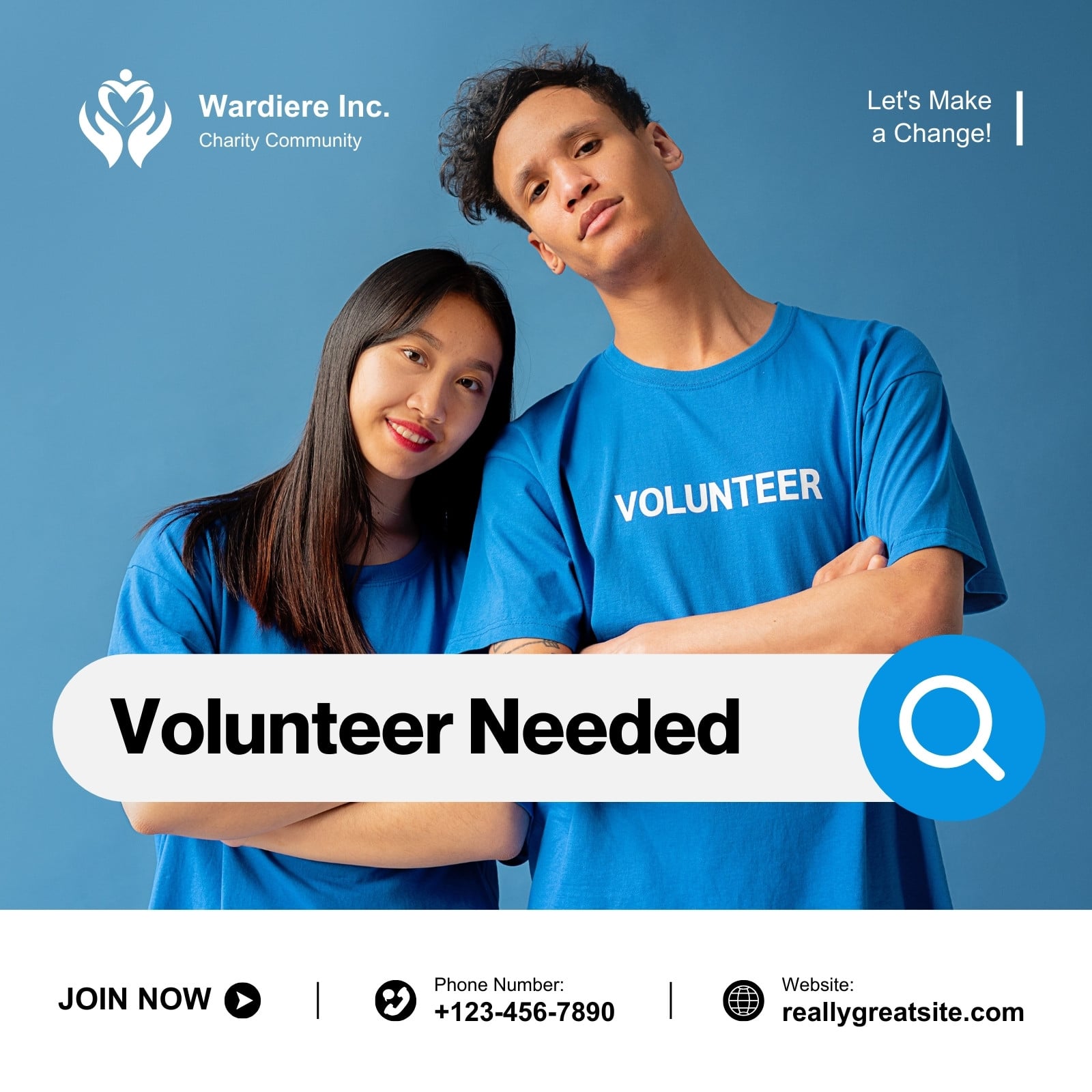 White Blue Modern Volunteer Needed Instagram Post