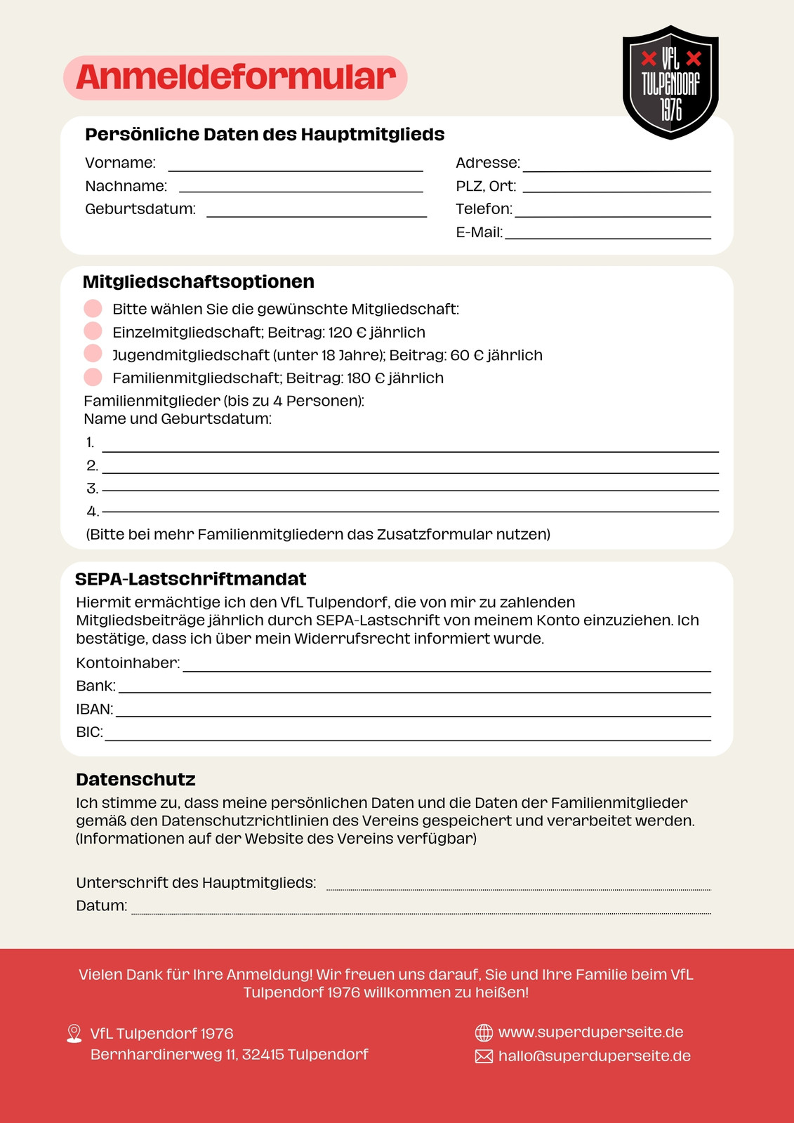 Anmeldeformular für Verein in modernem Stil in Beige Rot Schwarz Anmeldeformular für Verein in modernem Stil in Beige Rot Schwarz