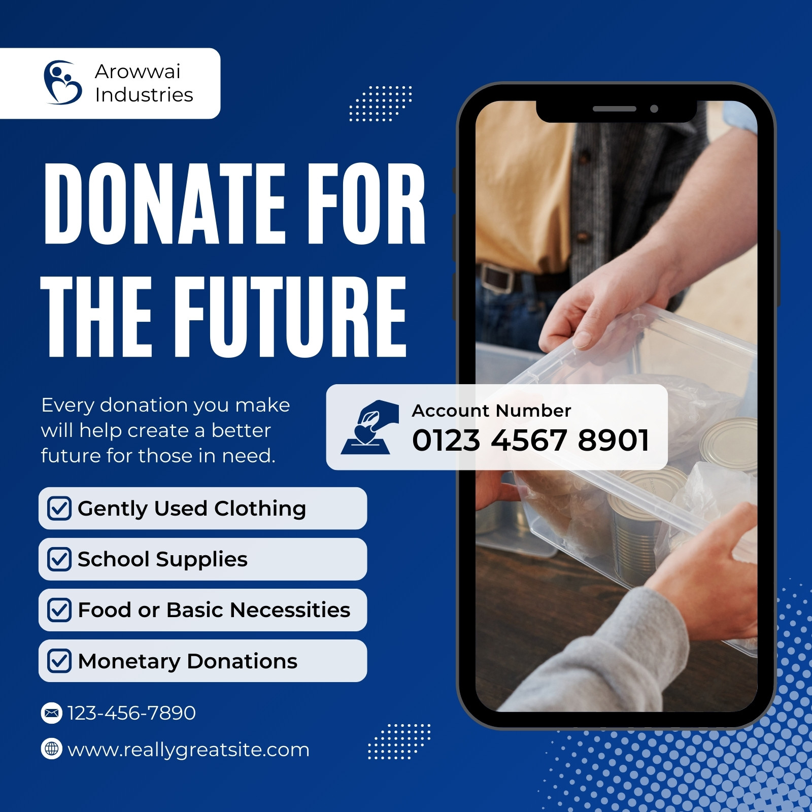 Blue and White Modern Open Donation Instagram Post