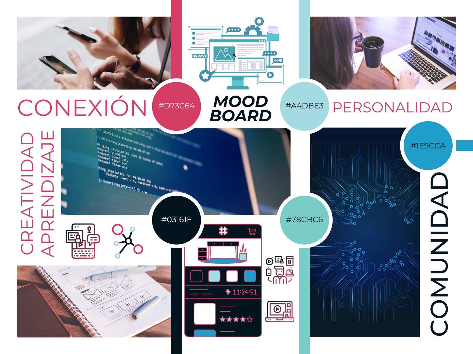 Moodboard de red social moderno azul y blanco