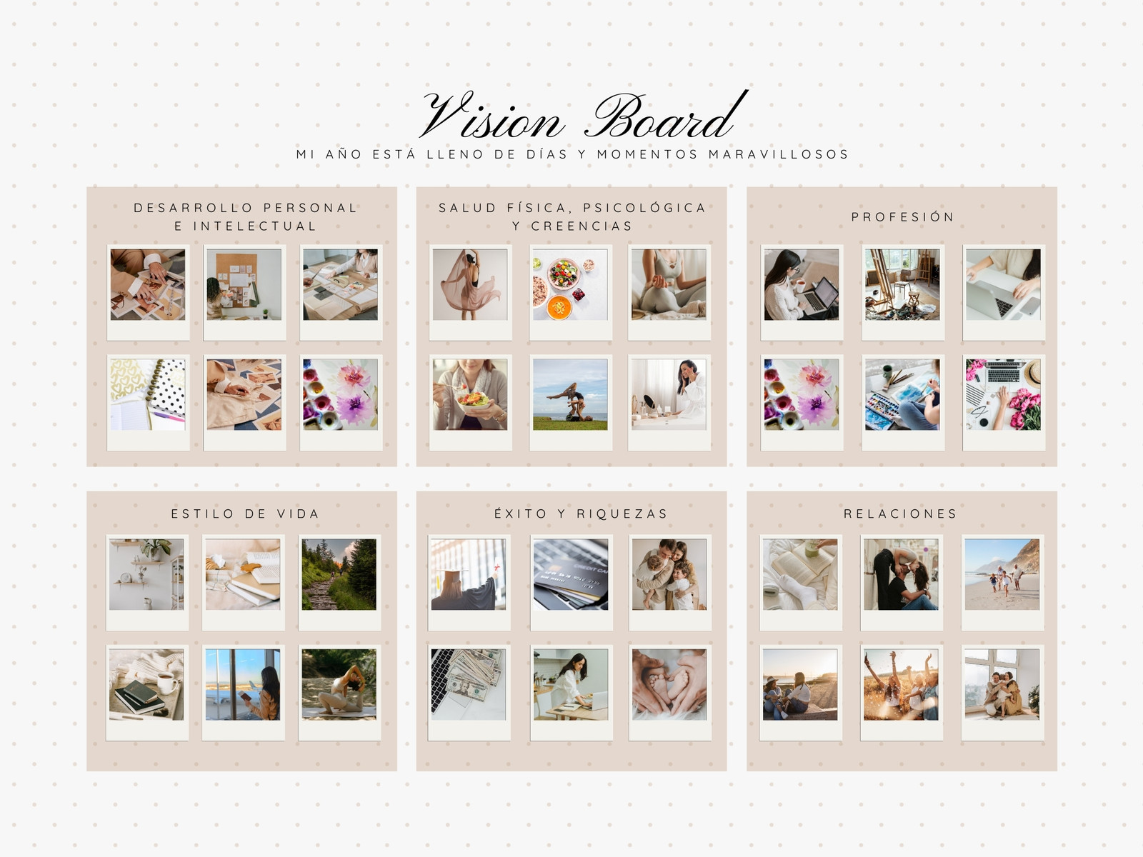Gráfica vision board elegante fotográfico beige café y negro