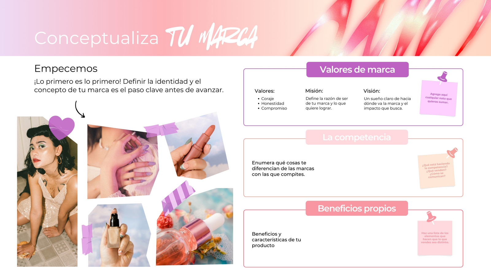 Pizarrón virtual para emprendedora femenino en rosa chicle con naranja pastel