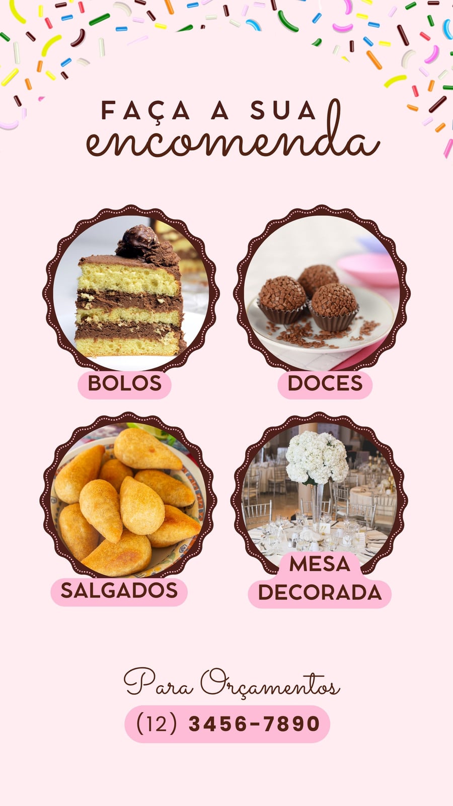 Catálogo menu de doces rosa e branco story do instagram