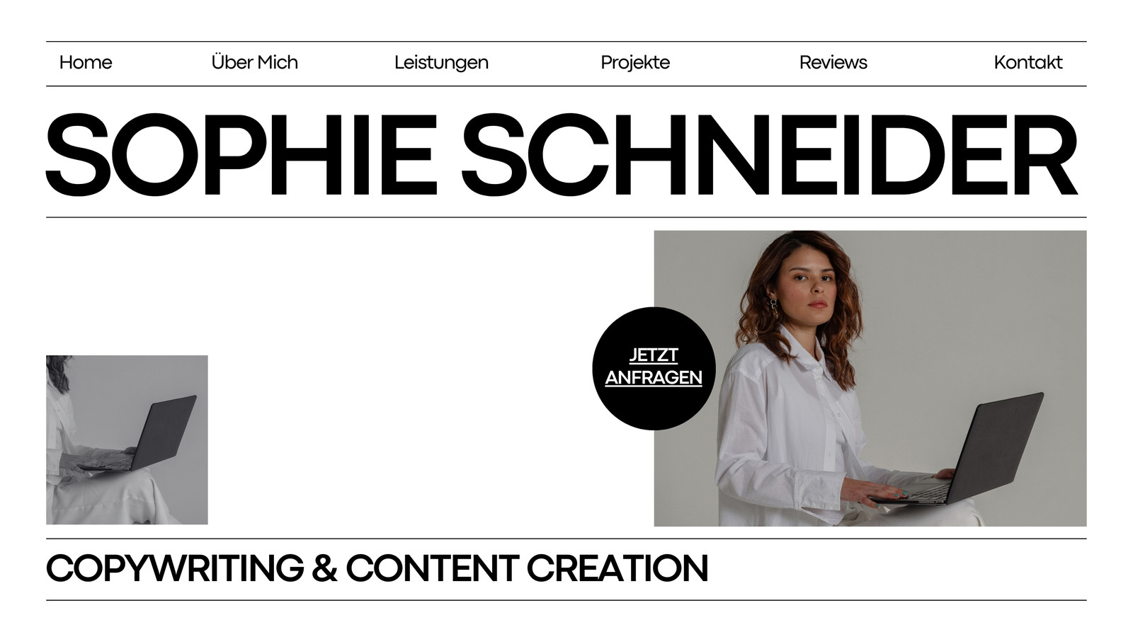 Website für Freelancer in minimalistischem Stil in Weiss Schwarz Beige Website für Freelancer in minimalistischem Stil in Weiss Schwarz Beige