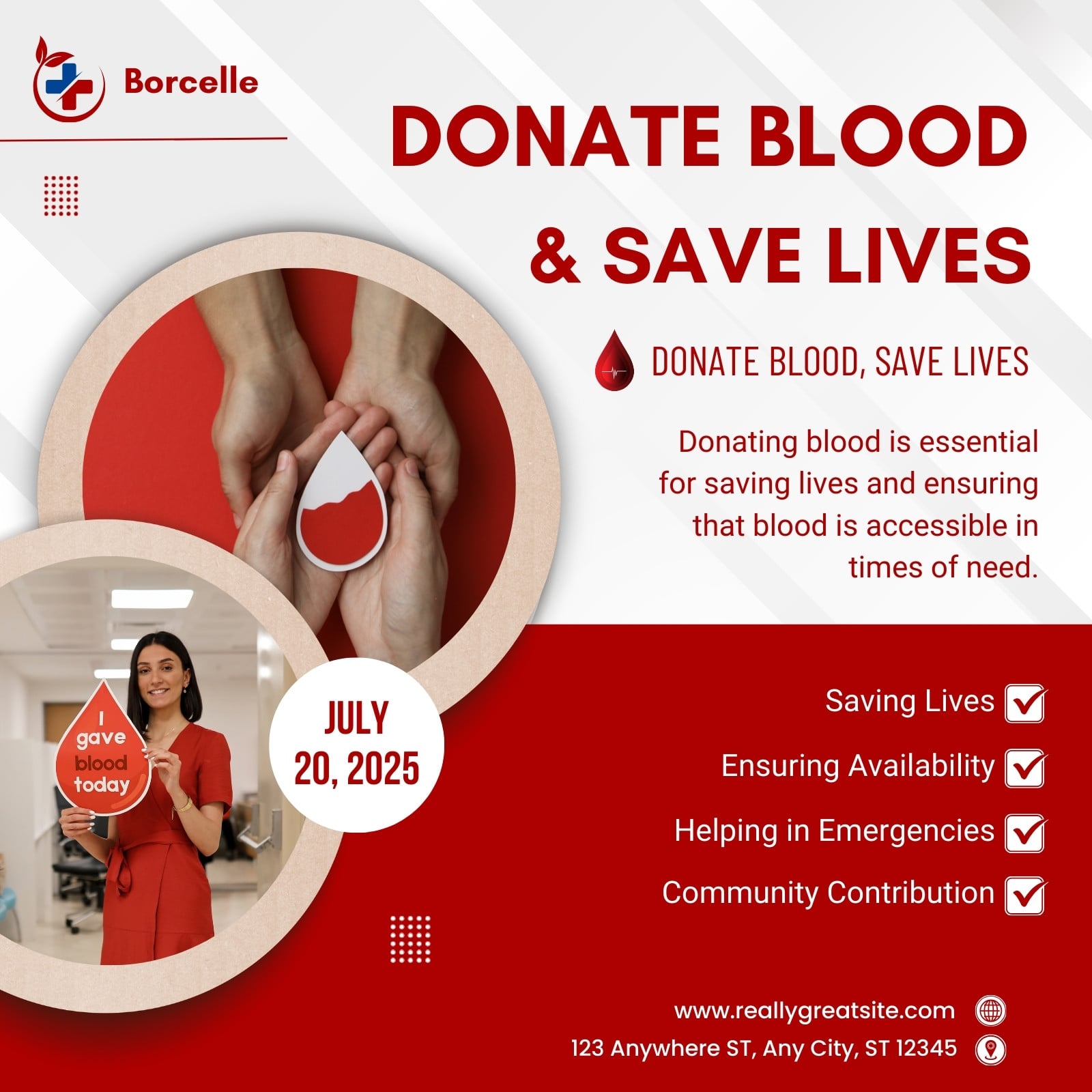 Red and White Modern Donation Blood and Save Lives Facebook Post