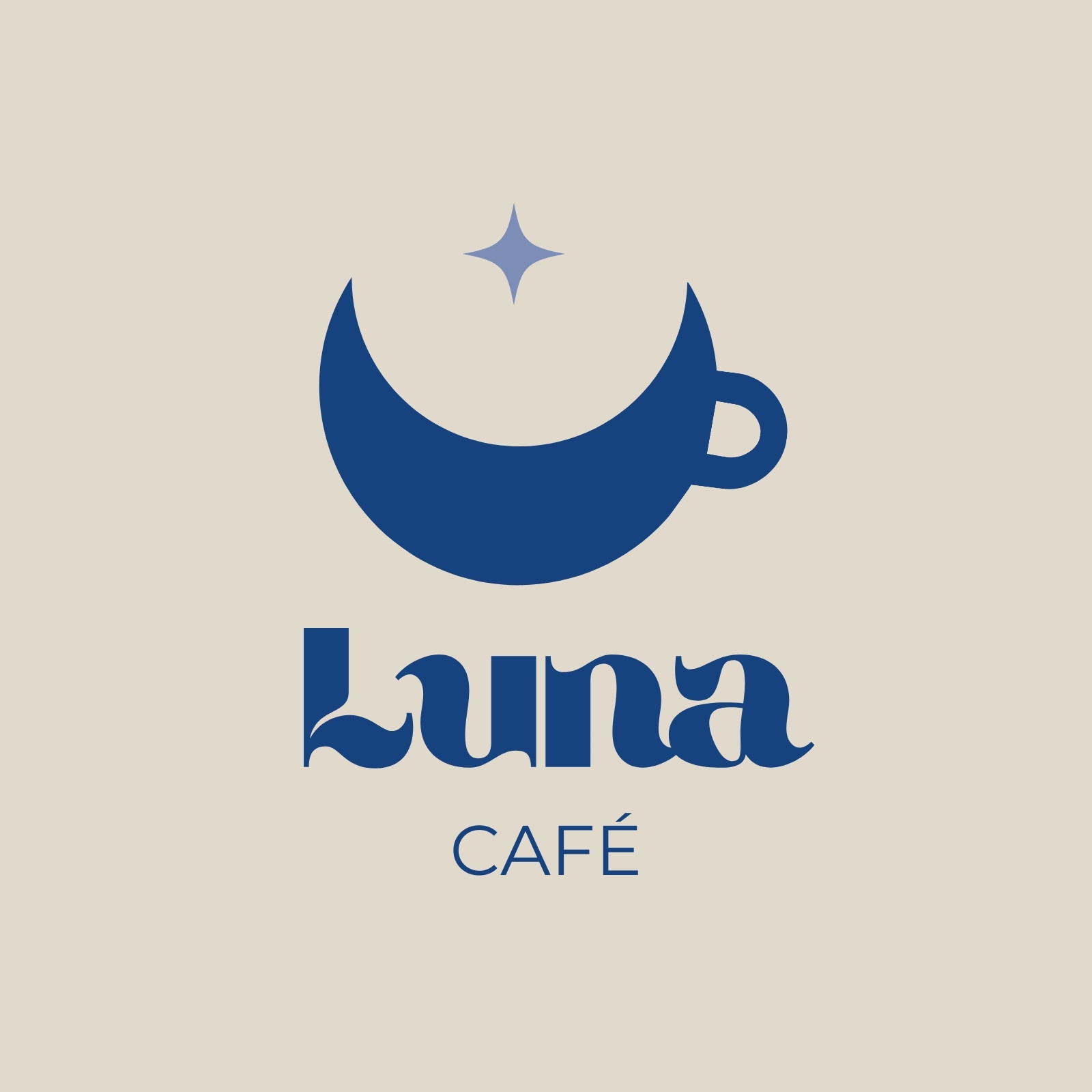 Logo cafetería ilustrado simple azul beige celeste
