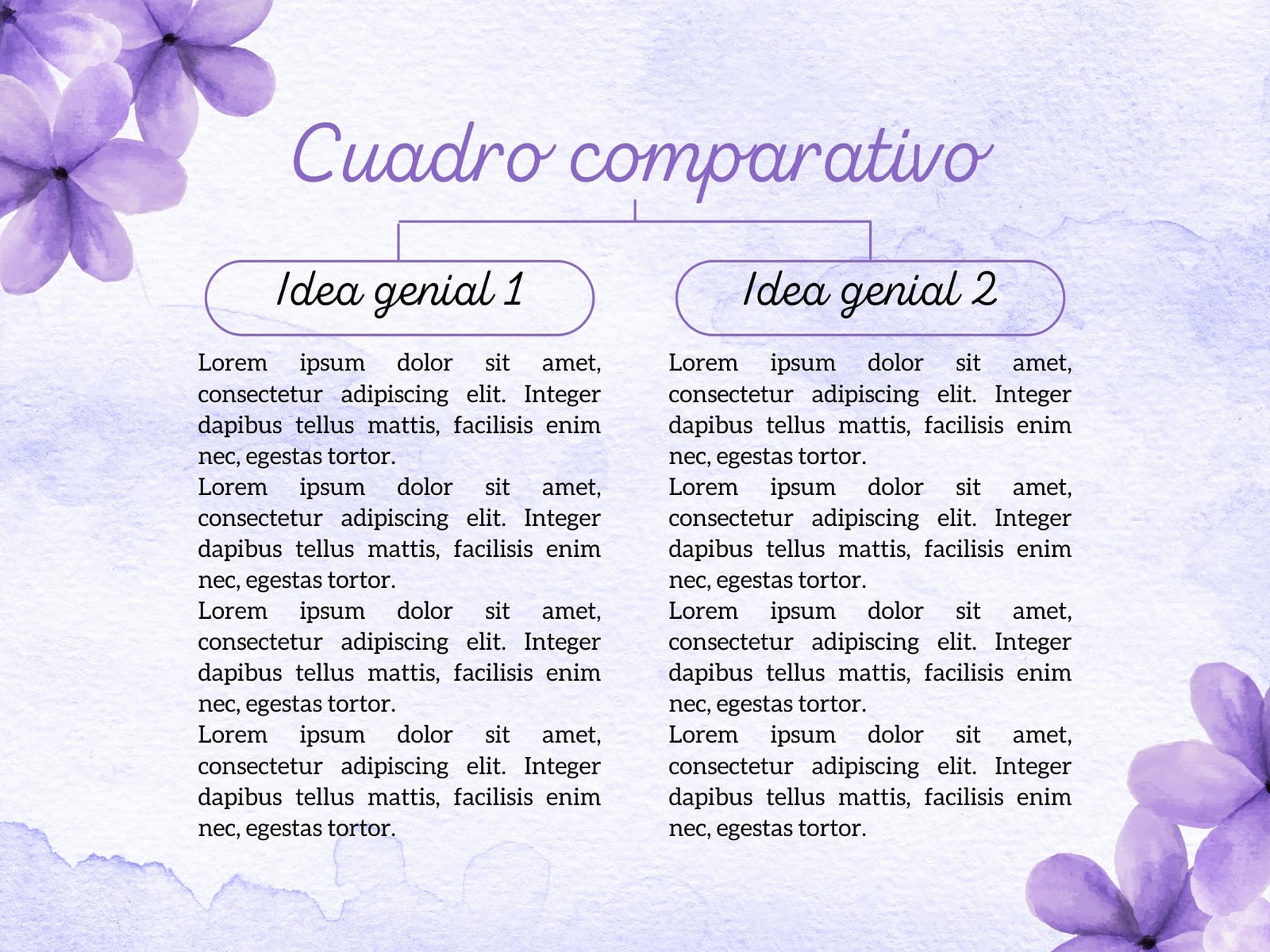Gráfico cuadro comparativo creativo floral ilustrado morado