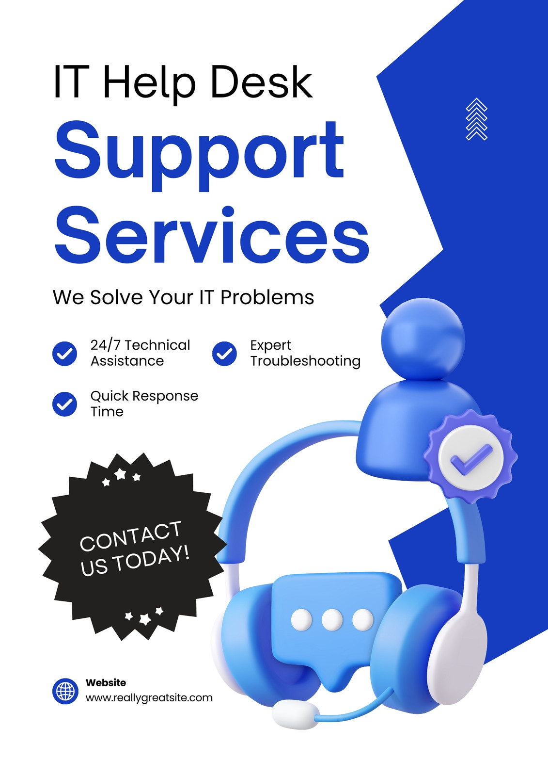 Blue and White Modern IT Support Services Flyer
