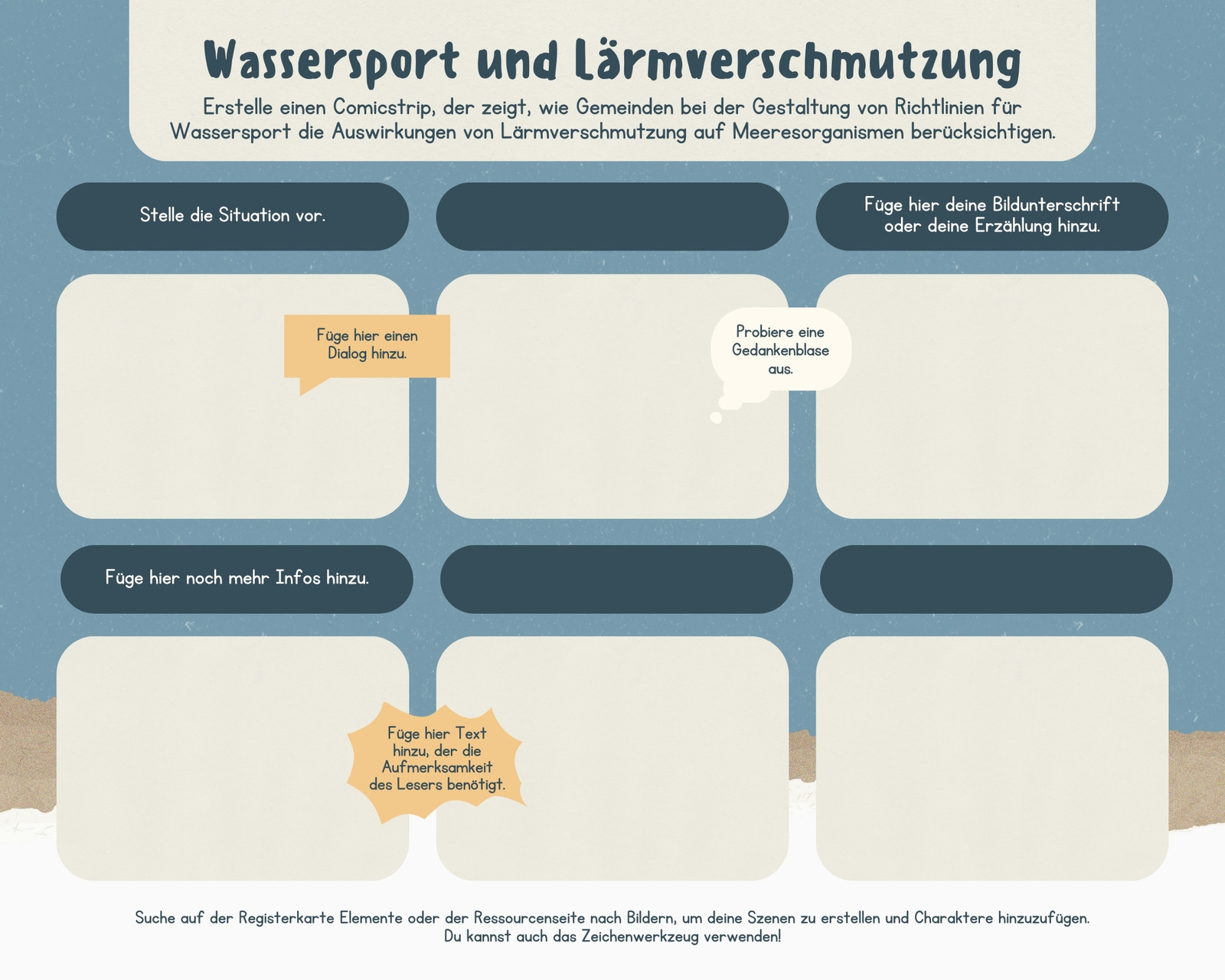 Blau Braun Ordentlich Collage Stil Wassersport und Lärm Verschmutzung Comicstrip Blau Braun Ordentlich Collage Stil Wassersport und Lärm Verschmutzung Comicstrip