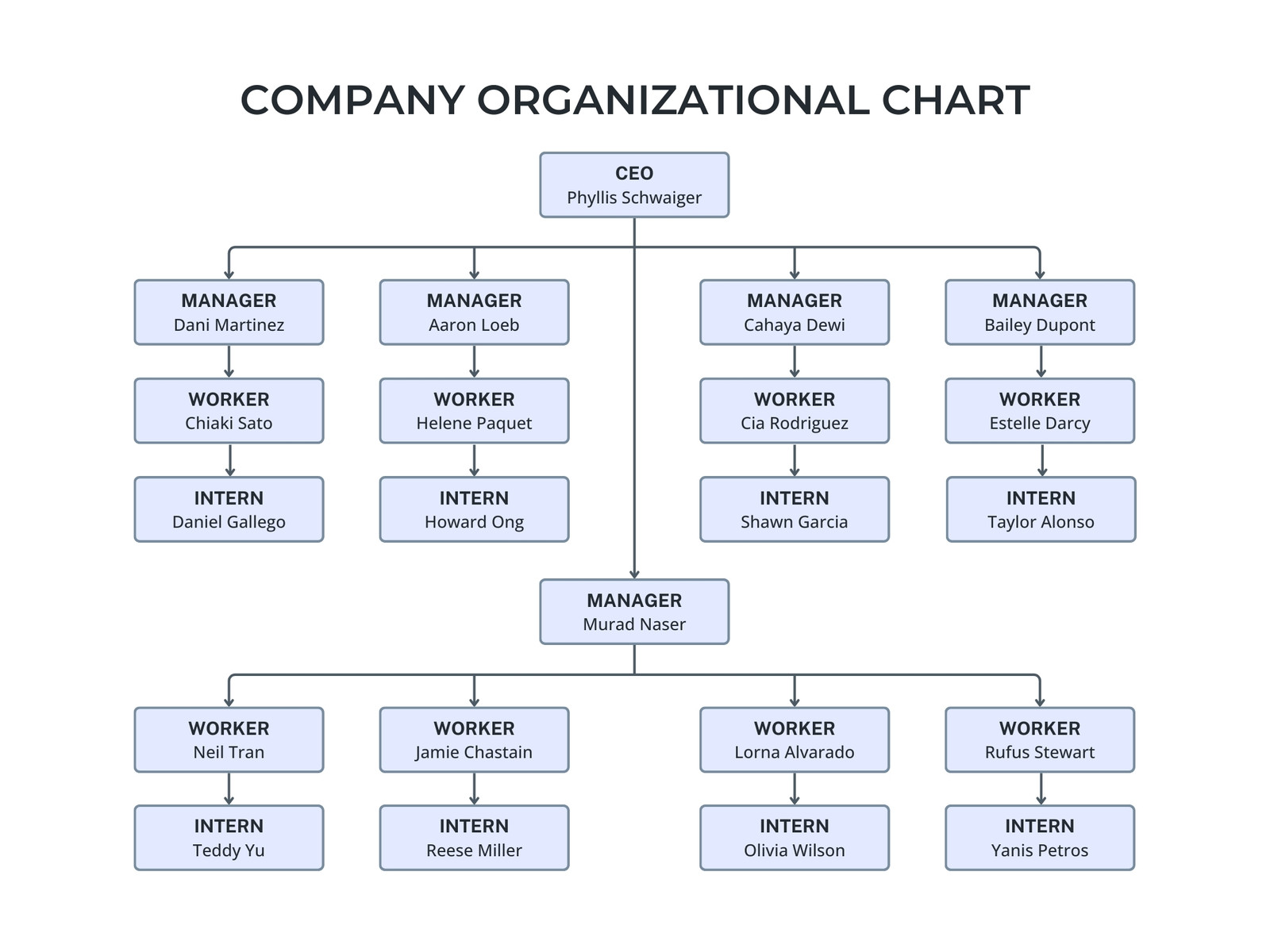 White and Blue Simple Modern Company Organizational Chart Graph
