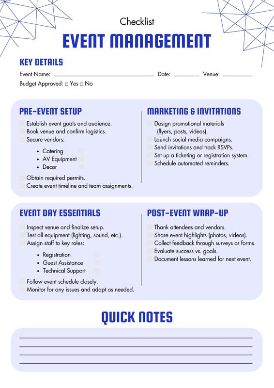 Customize 29+ Event Checklist Templates Online - Canva