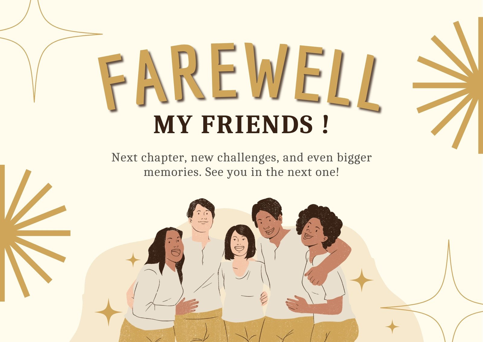Yellow Beige Simple Modern Illustrative Farewell Card