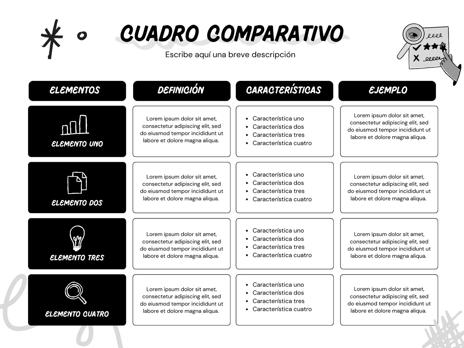 Gráfico cuadro comparativo sencillo blanco y negro