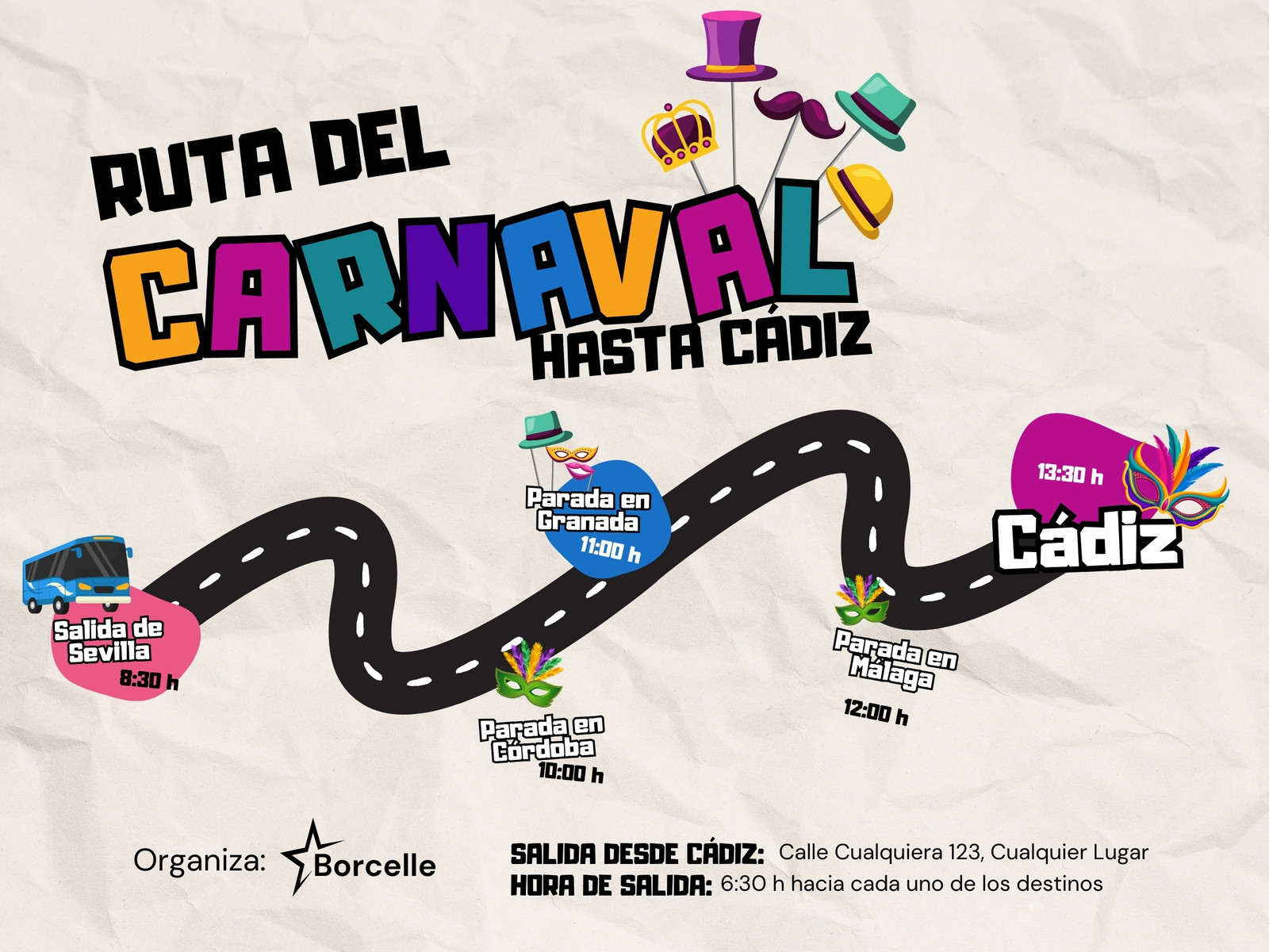 Gráfico Ruta de Carnaval Ilustrado Blanco Multicolor