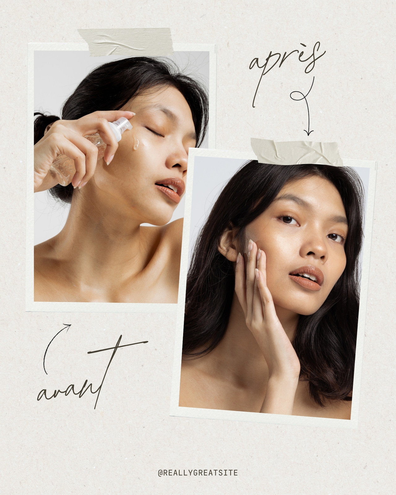 Post Instagram Avant Après Cosmétique Beauté Collage Photo Beige Minimaliste 