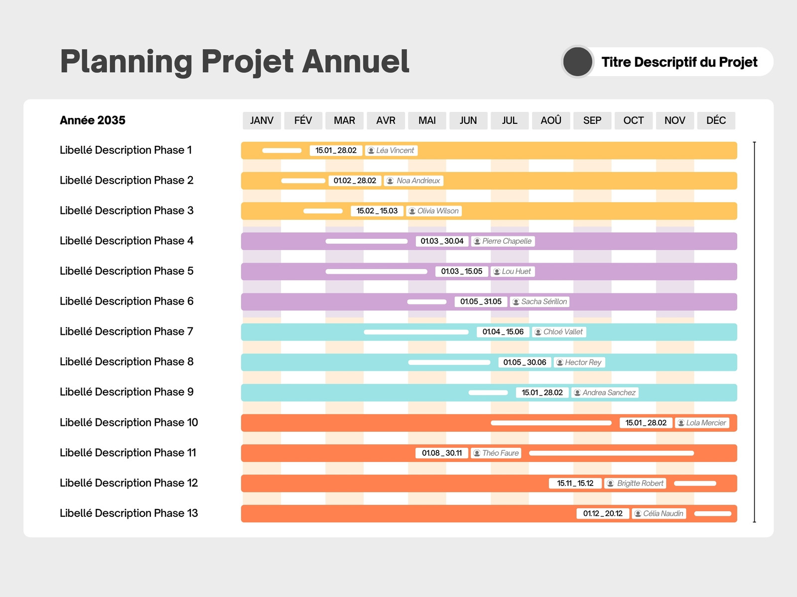 Graphique Planning Projet Annuel Entreprise Diagramme de Gantt Moderne Blanc Gris Coloré
