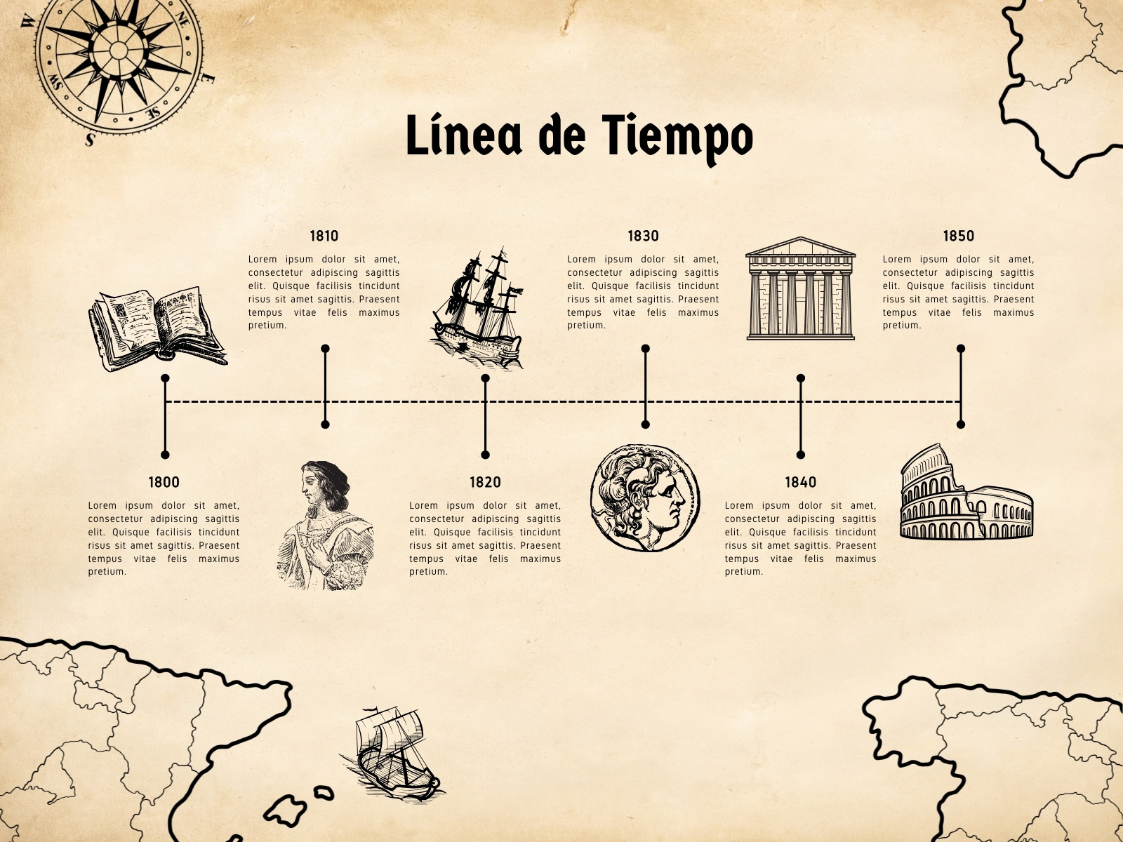 Gráfico Línea de tiempo Histórico antiguo beis y negro