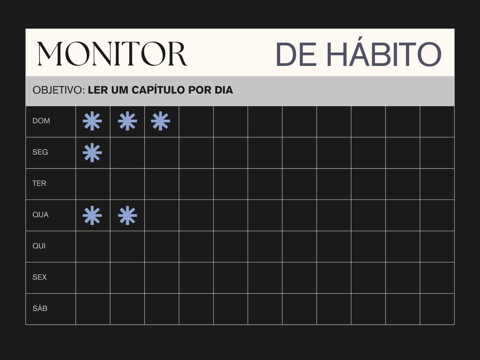 Gráfico de monitor de hábitos com estilo simples profissional em bege e preto