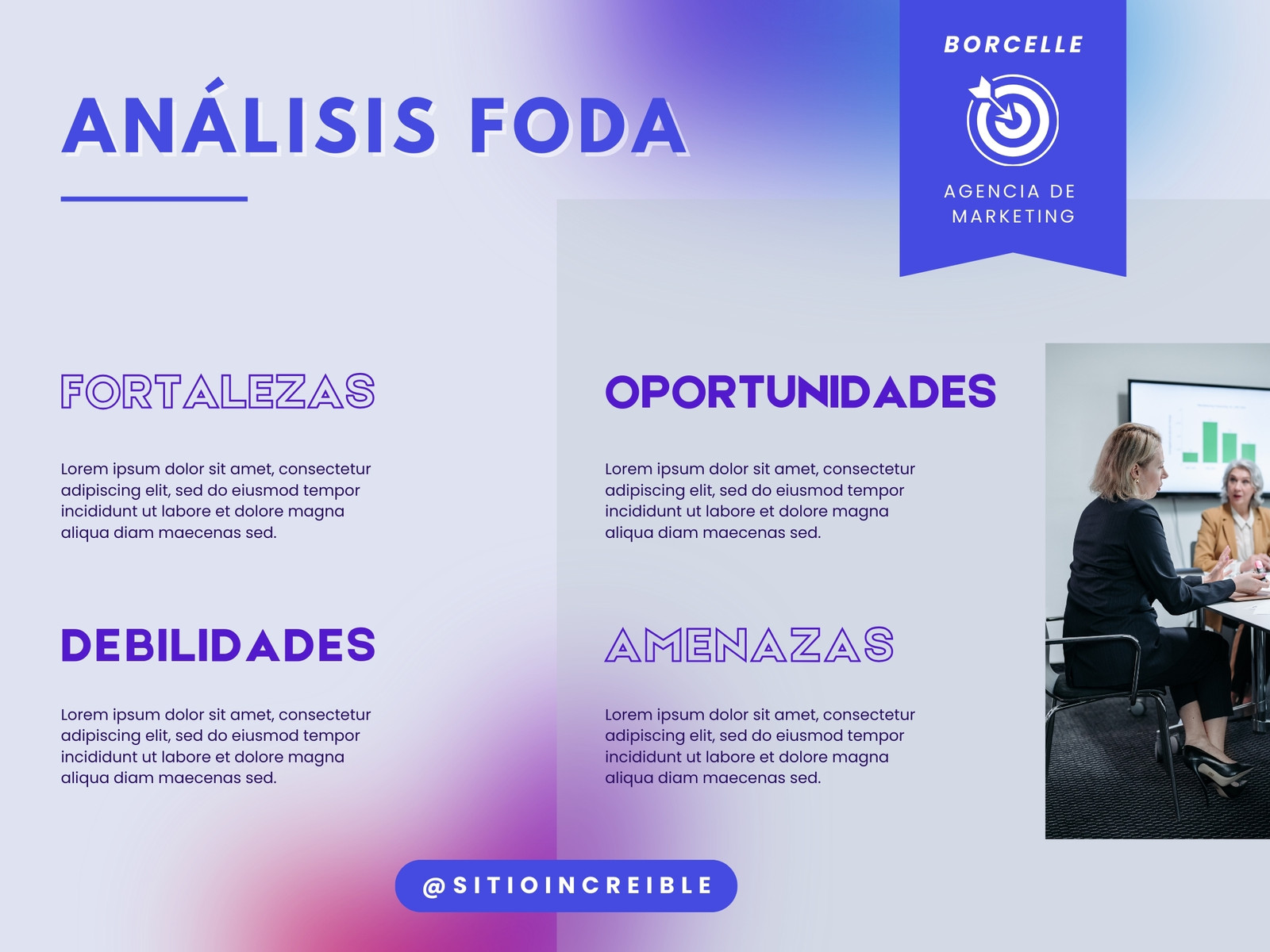 Gráfica Análisis FODA Minimalista Gradial Azul Blanco