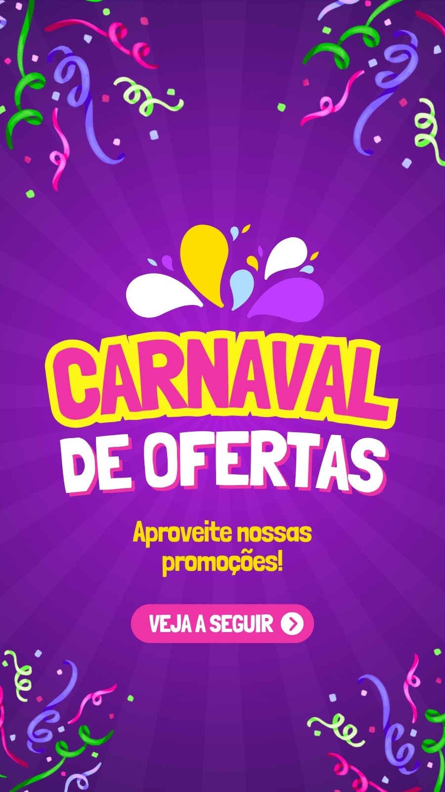 Oferta de carnaval bloco de carnaval roxo colorido festivo story