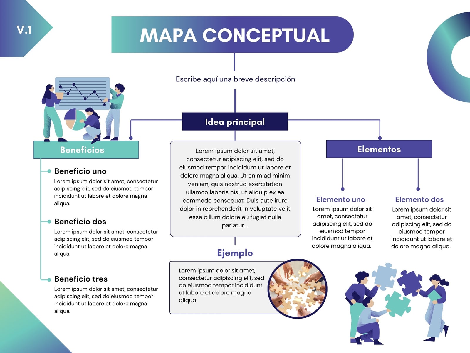 Grafico mapa conceptual empresarial moderno azul y morado