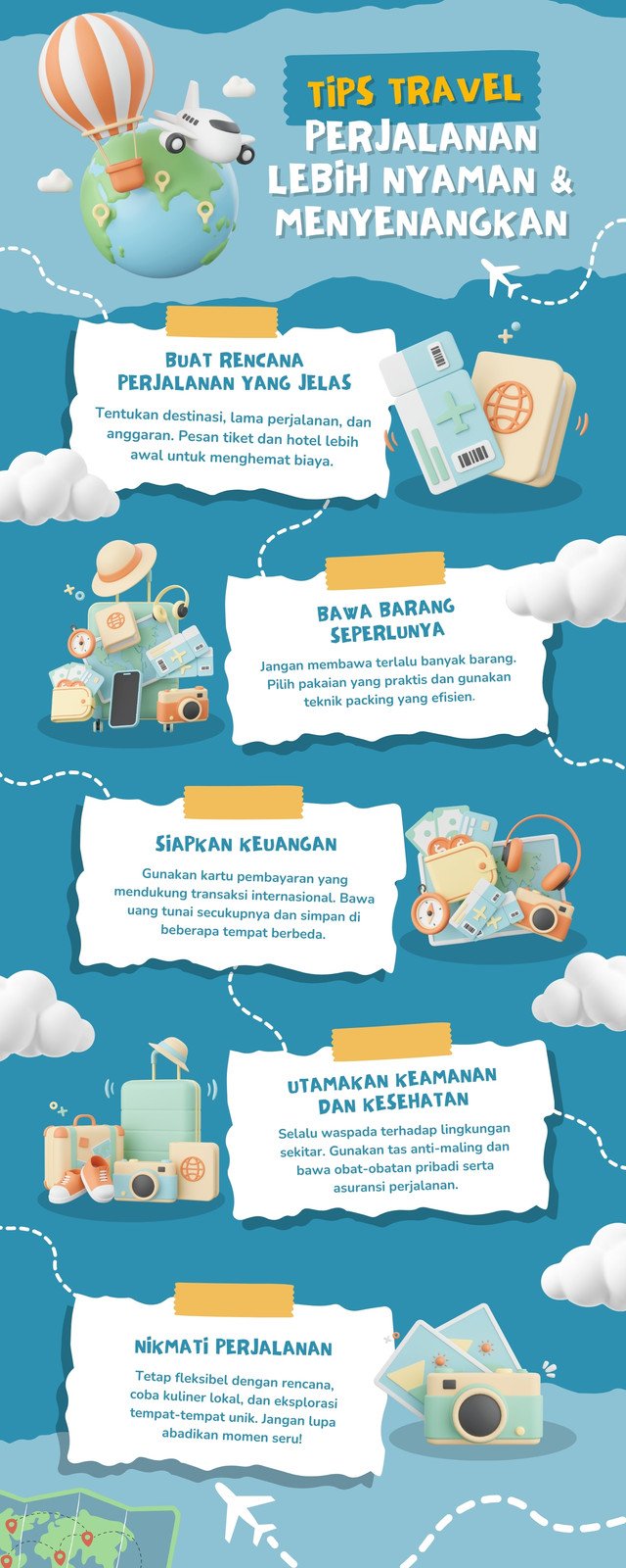 Biru dan Putih Ilustrasi Tips Travel Infografis
