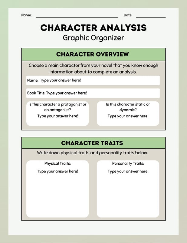 Character Analysis Worksheet High School Ultimate Character Analysis