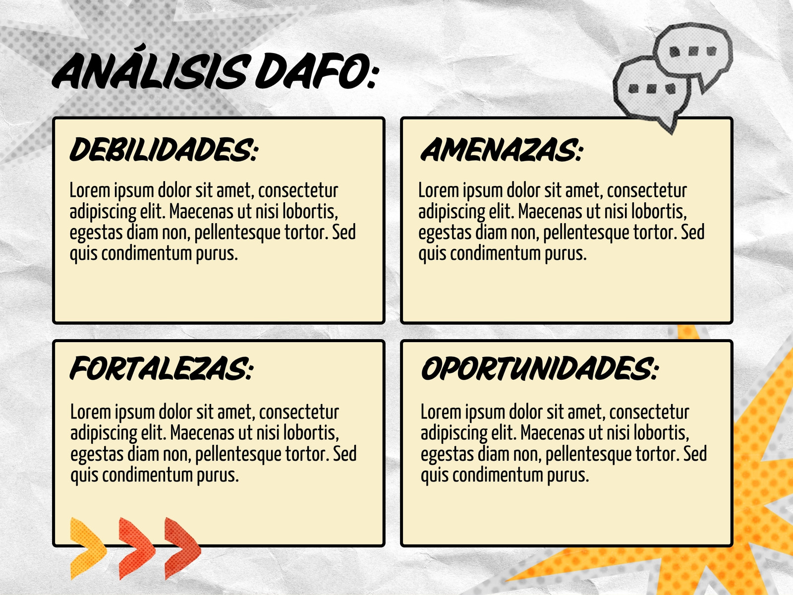 Gráfico Análisis DAFO Bloques Esquema Conceptos Doodle Collage Gris Amarillo