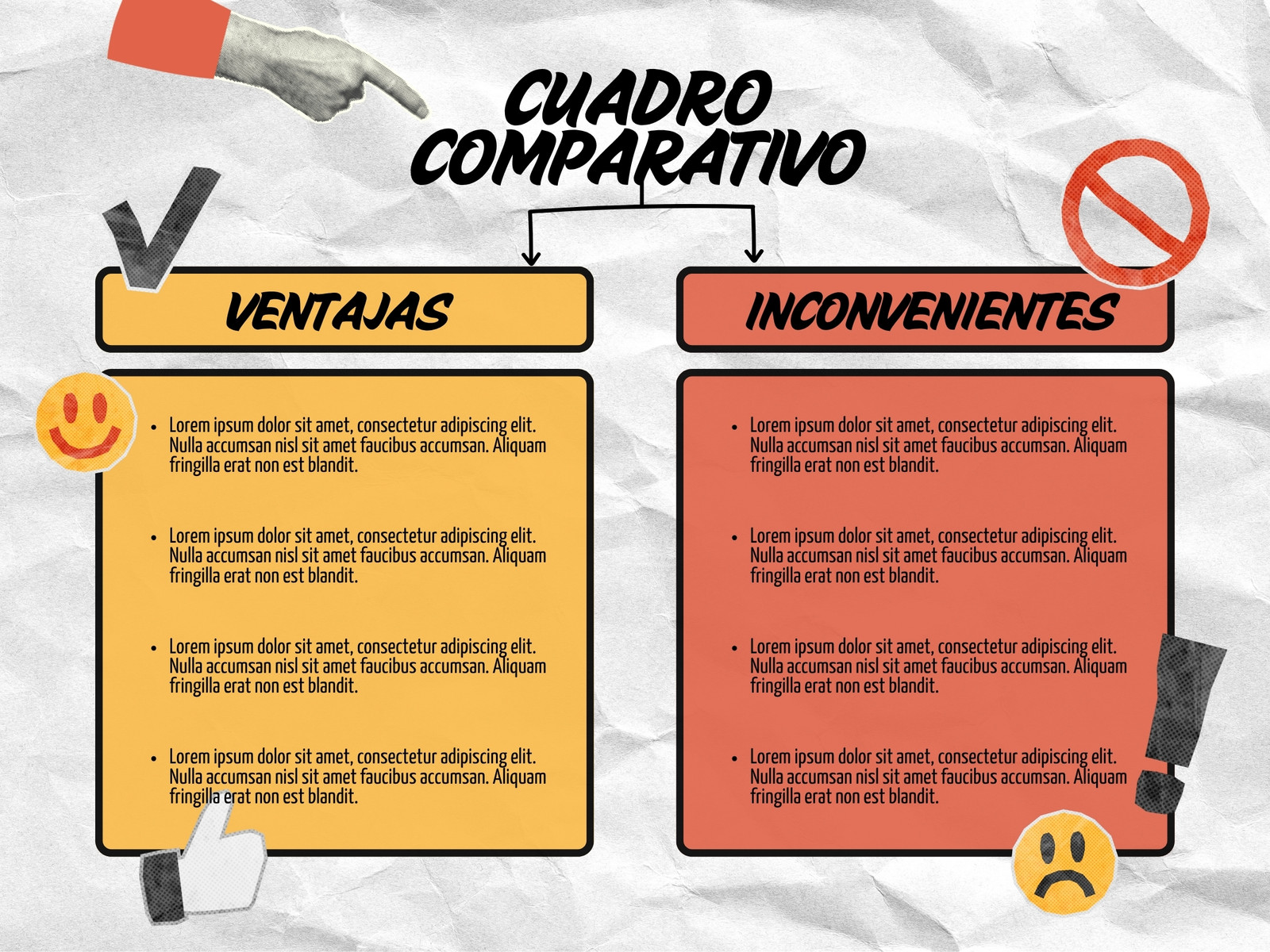 Gráfico Cuadro Comparativo Ventajas Inconvenientes Bloques Esquema Collage Amarillo Rojo