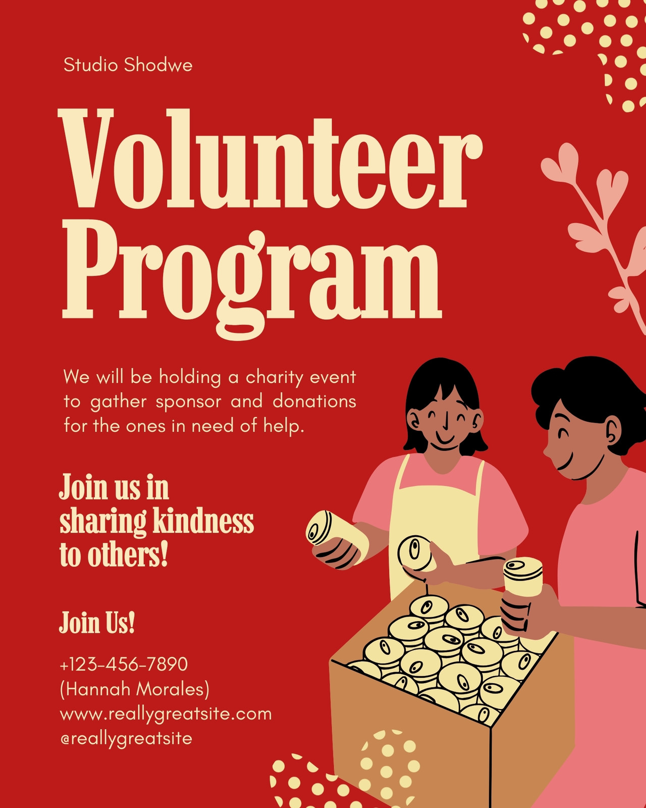 Red and Beige Illustrative Volunteer Program Instagram Post