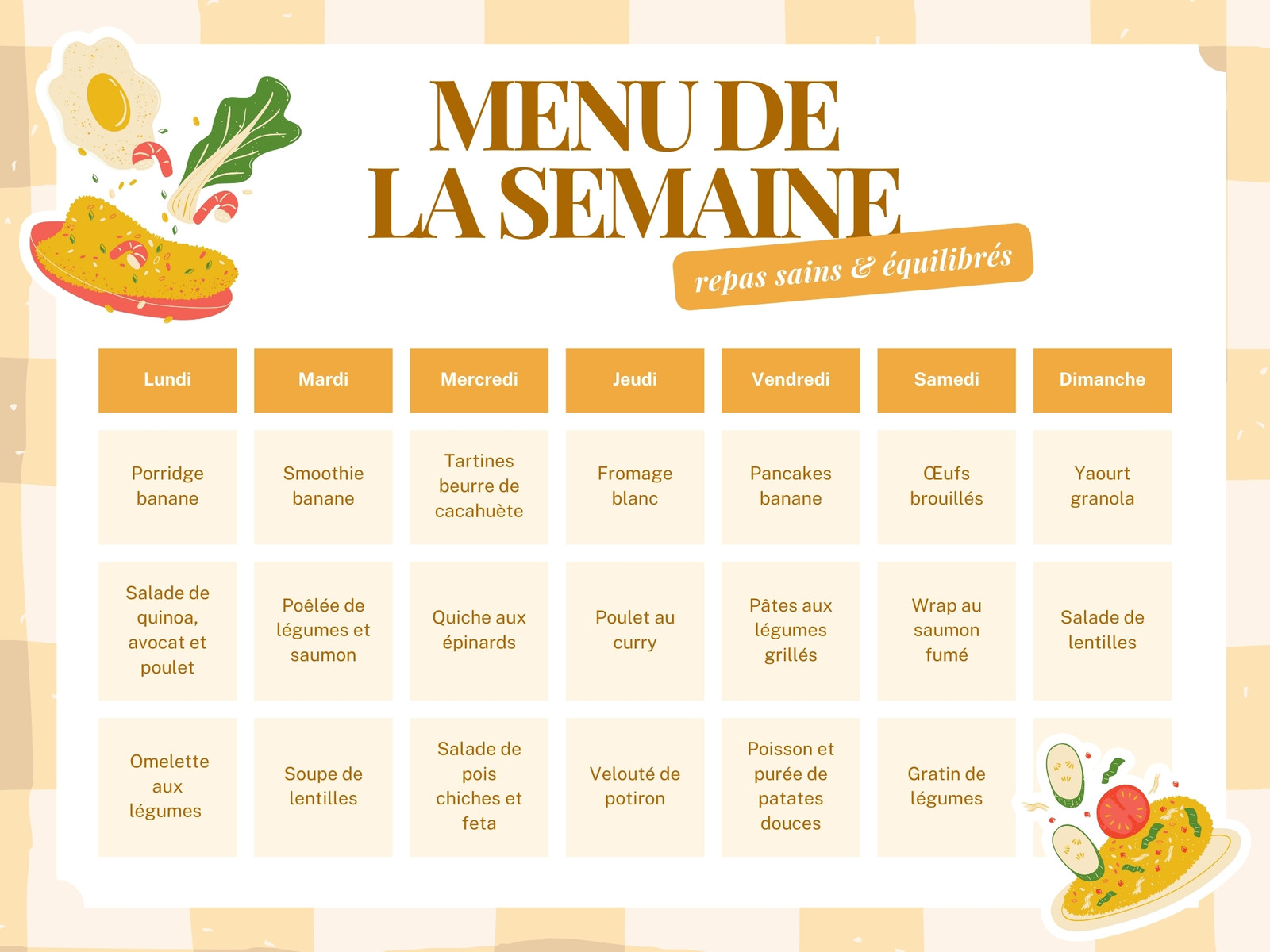 Orange crème beige menu tableau