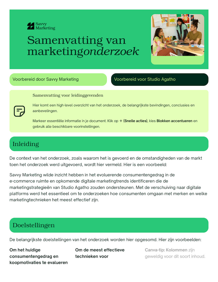Groen Samenvatting Marketingonderzoek Doc